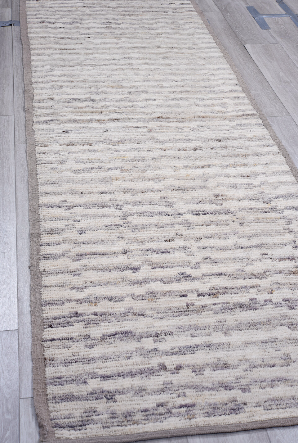 3' x 9' one-of-a-kind handmade vintage Tulu runner rug. Color palette: black, charcoal, dark gray, dim gray, gainsboro, gray