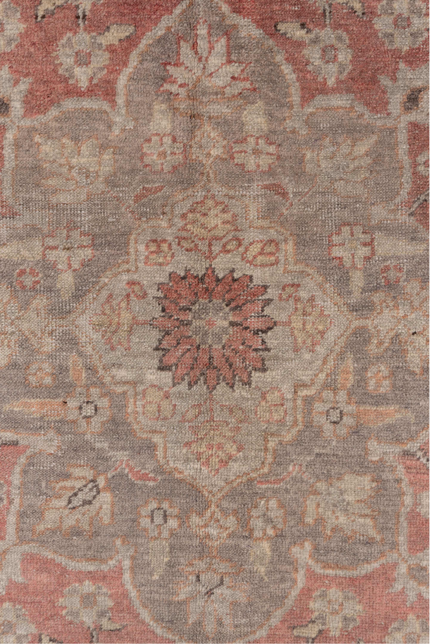 4' x 6' one-of-a-kind handmade vintage Oushak small size rug. Color palette: brown, gray, light gray, off-white, orange