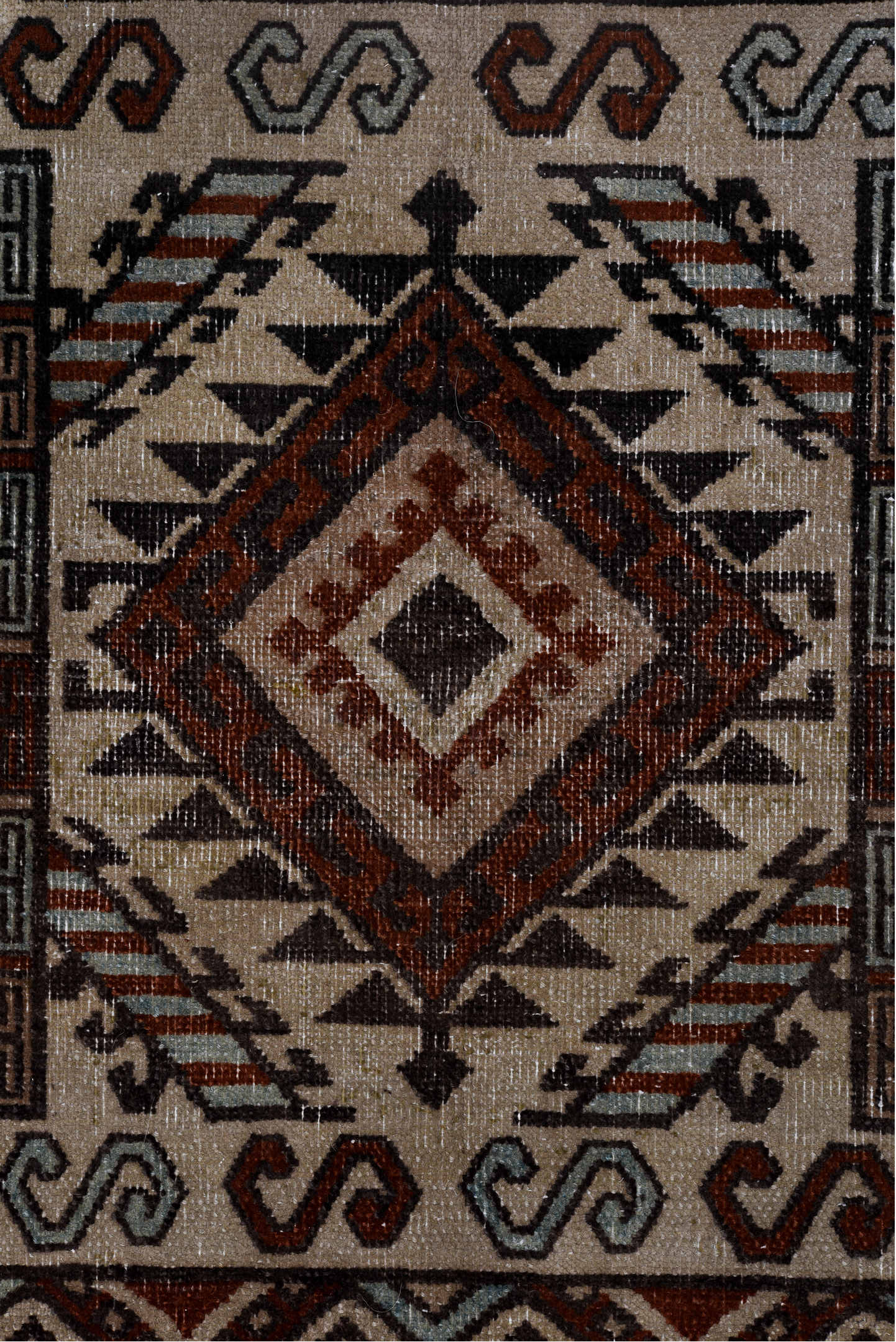 6' x 8' one-of-a-kind handmade vintage Khotan medium size rug. Color palette: black, brown, charcoal, dark gray, gray