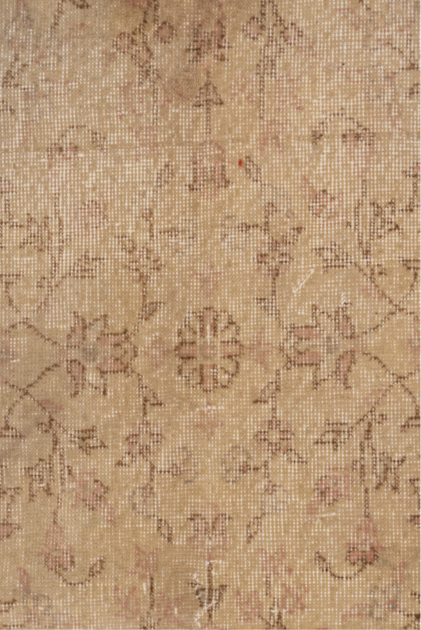 8' x 12' one-of-a-kind handmade vintage Oushak large size rug. Color palette: brown, gray, light gray, off-white, pink, snow