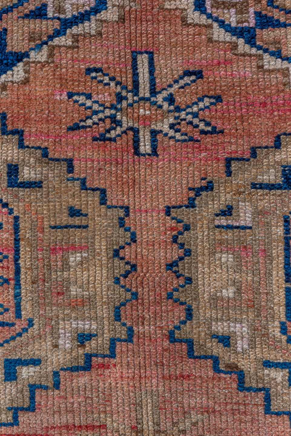 4' x 4' one-of-a-kind handmade vintage Kars small size rug. Color palette: brown, gray, light gray, pink, red