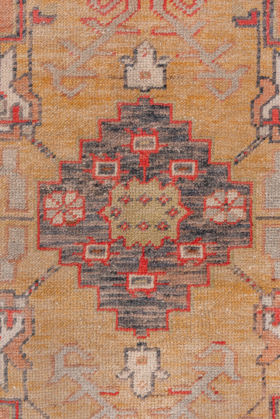 3' x 6' one-of-a-kind handmade vintage Oushak small size rug. Color palette: brown, gray, light gray, off-white, pink, red