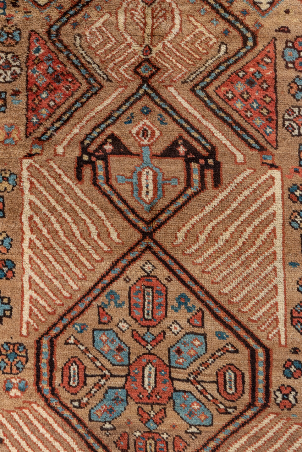 4' x 8' one-of-a-kind handmade vintage Sarab runner rug. Color palette: blue, brown, gray, orange, pink, tan