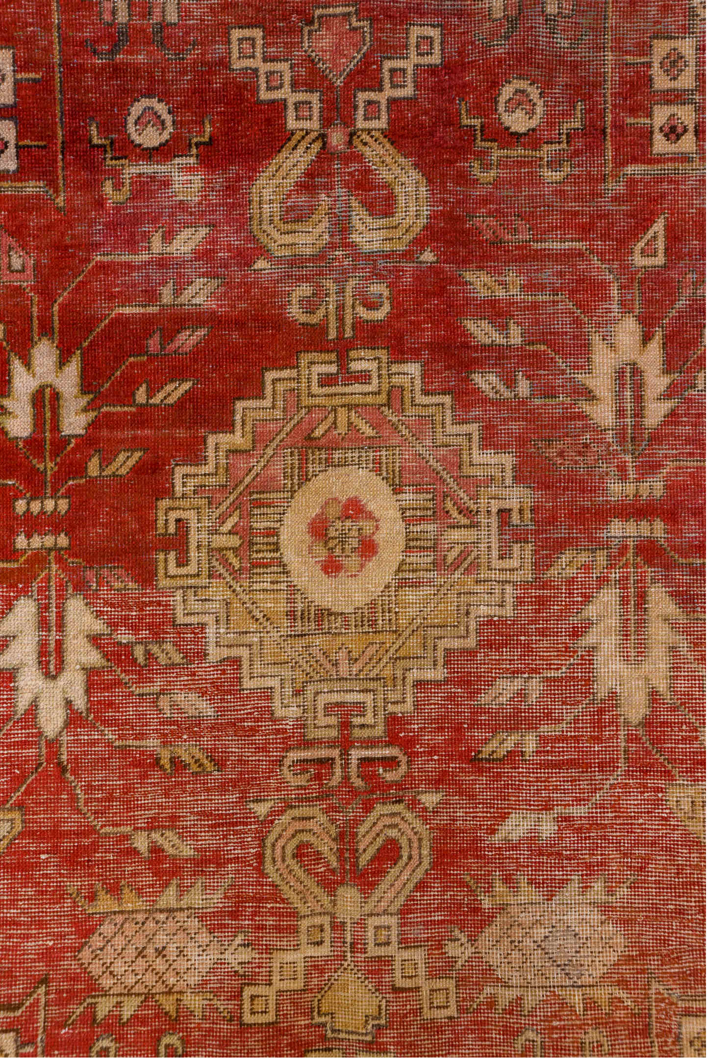 6' x 13' one-of-a-kind handmade vintage Khotan large size rug. Color palette: brown, gray, pink, red