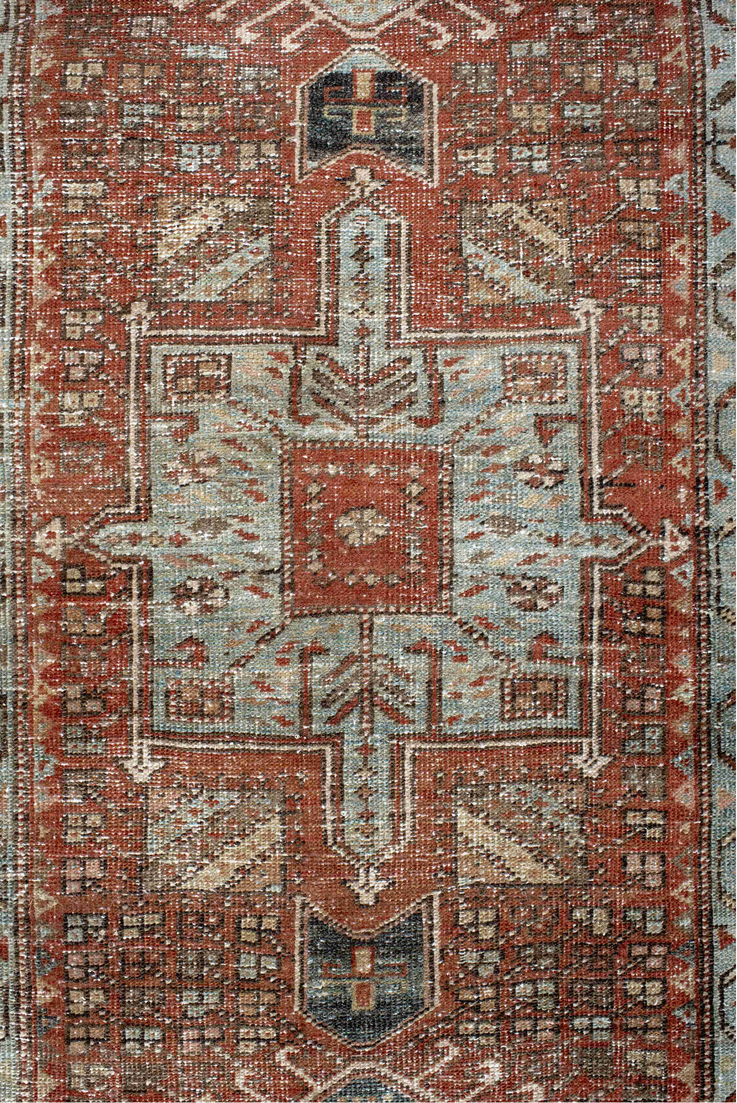2' x 10' one-of-a-kind handmade vintage Karaje runner rug. Color palette: antiquewhite, brown, dark gray, gray, light gray