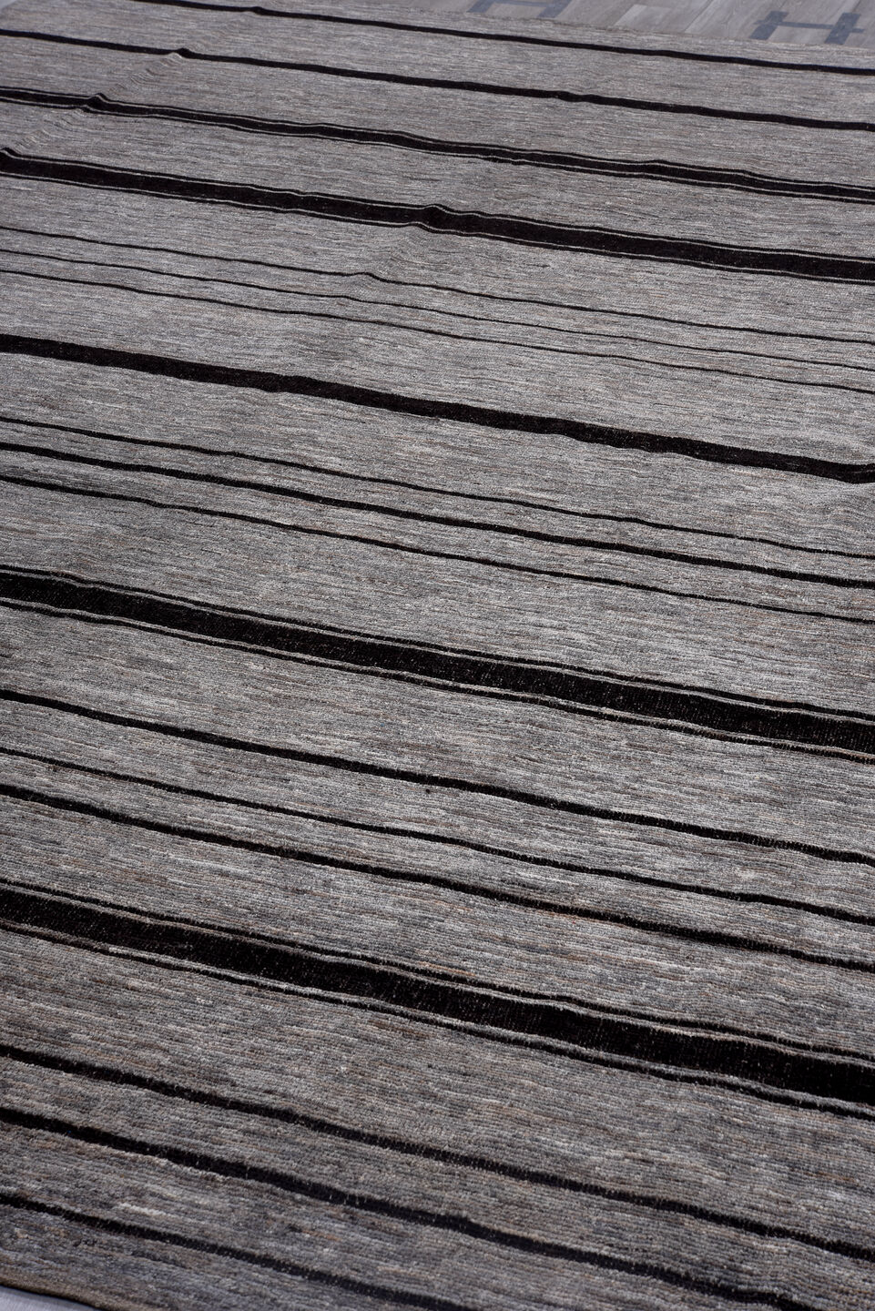 10' x 14' one-of-a-kind handmade vintage Tulu large size rug. Color palette: black, charcoal, dark gray, dim gray, gainsboro