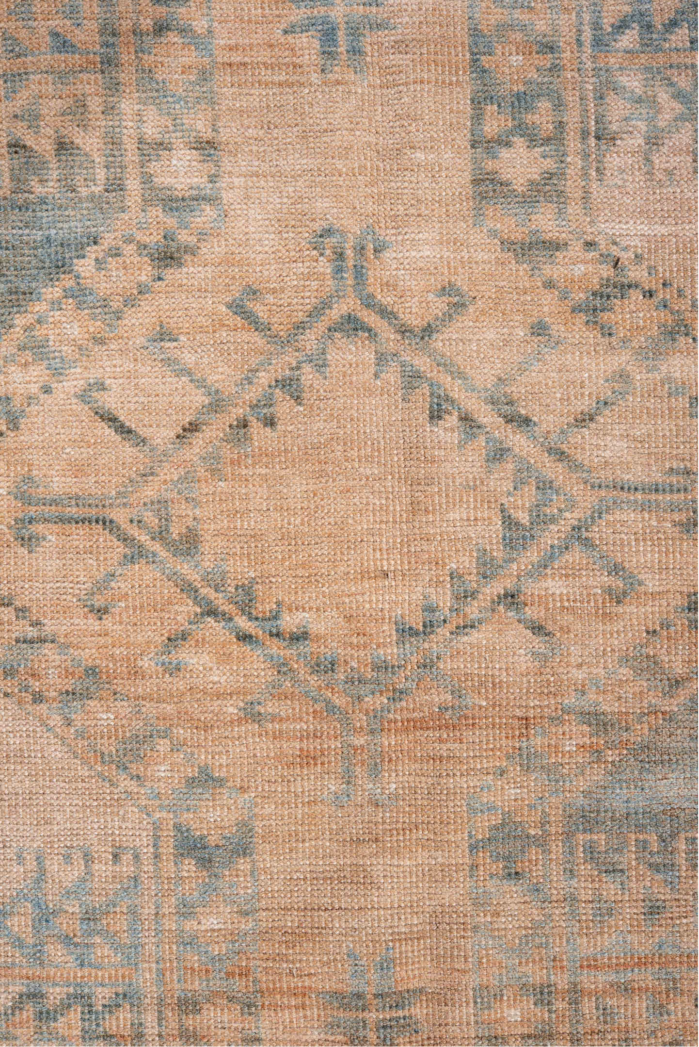 6' x 9' one-of-a-kind handmade vintage Afghan medium size rug. Color palette: brown, gray, light gray, off-white, orange