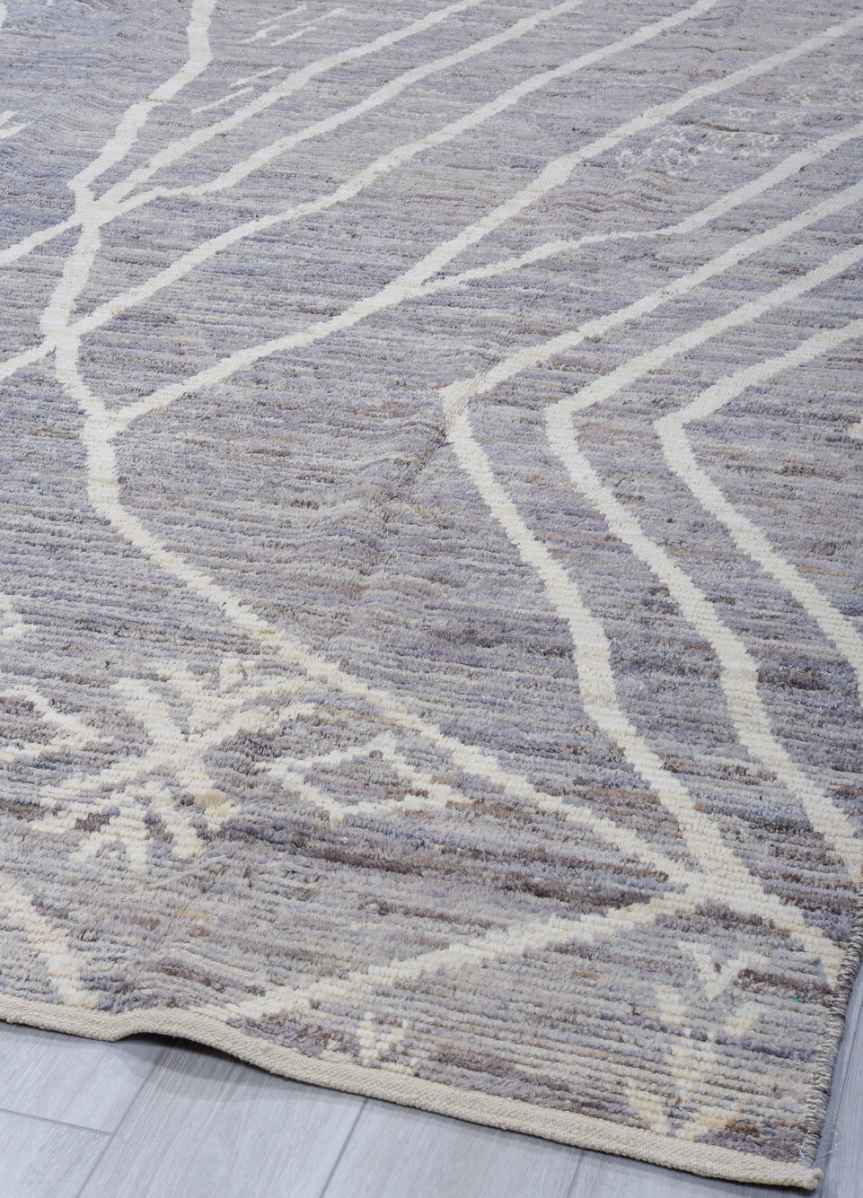 8' x 9' one-of-a-kind handmade vintage Tulu rug. Color palette: blue, dark gray, dim gray, gainsboro, gray, light blue