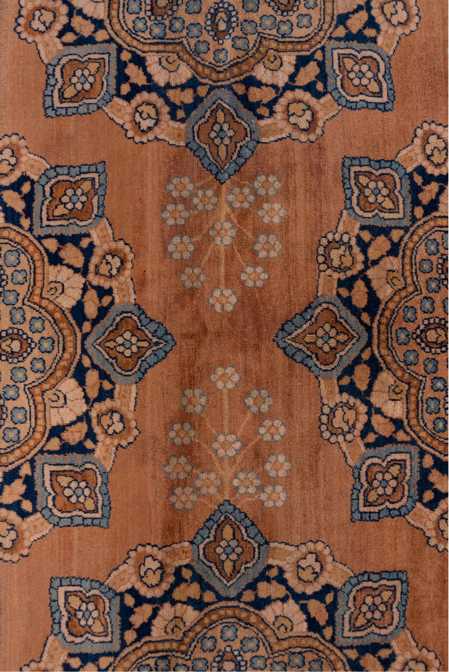 4' x 9' one-of-a-kind handmade vintage Kerman runner rug. Color palette: black, brown, dim gray, gray, pink