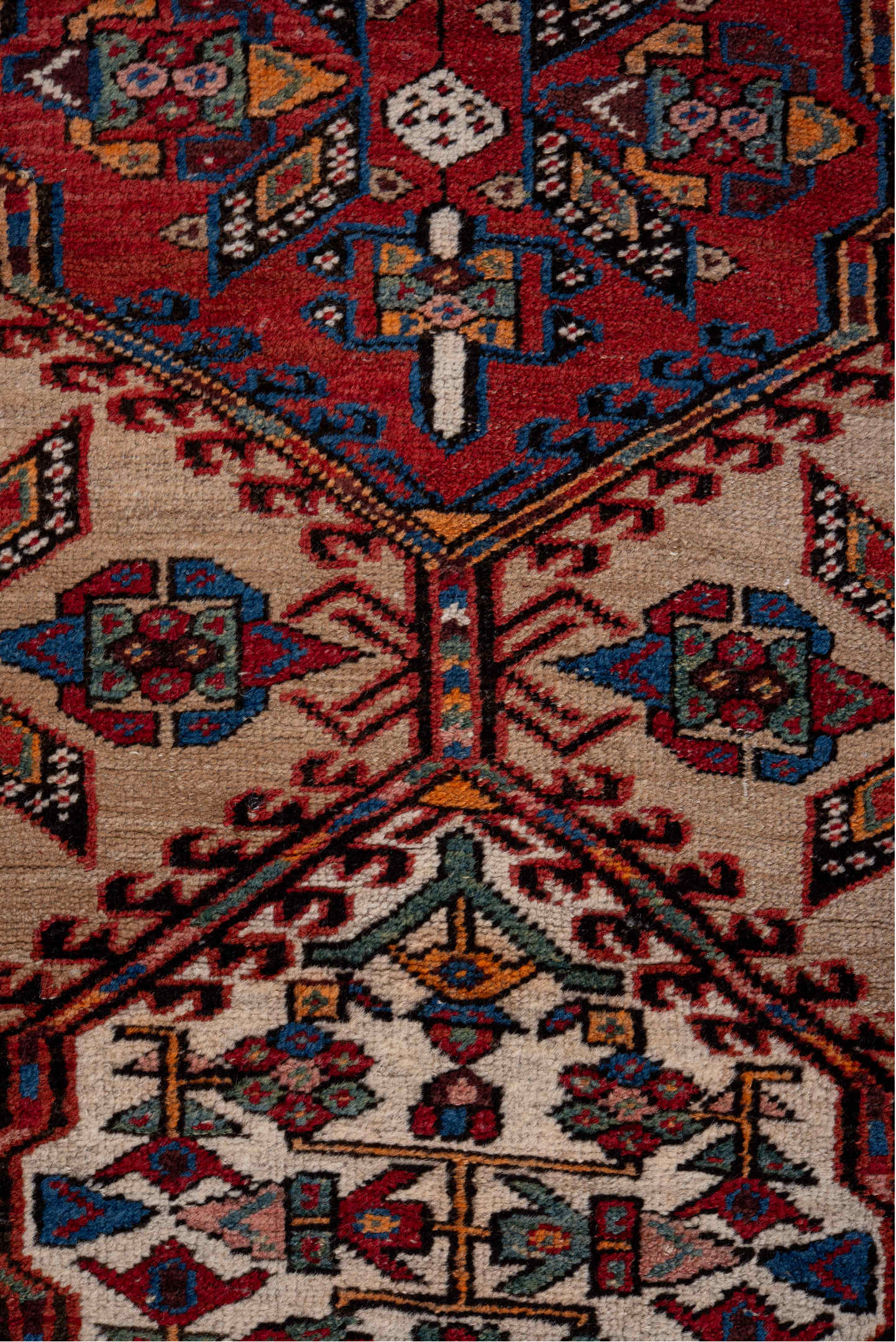 3' x 15' one-of-a-kind handmade vintage Sarab runner rug. Color palette: blue, brown, gray, light gray, off-white, orange