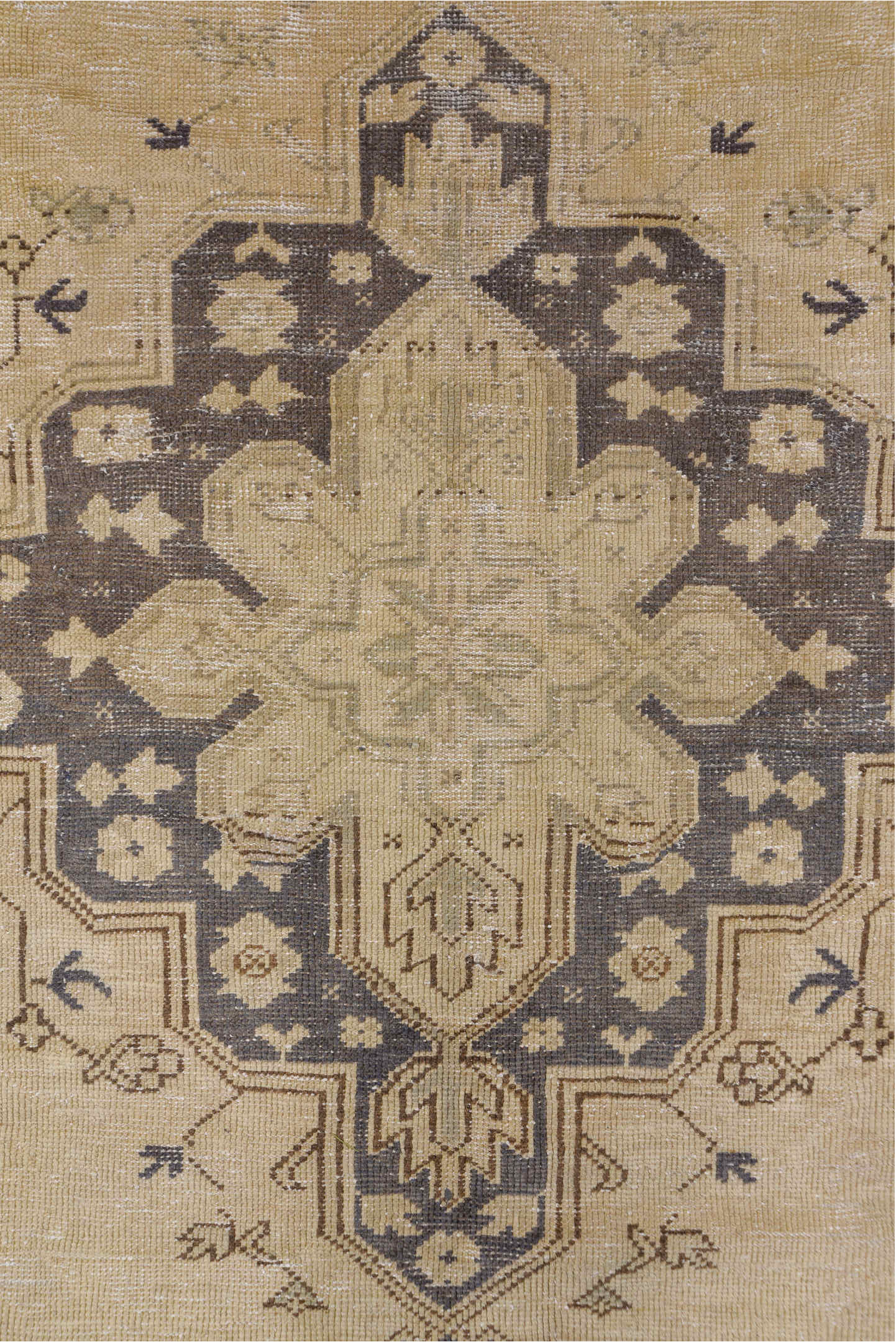 7' x 10' one-of-a-kind handmade vintage Oushak large size rug. Color palette: brown, dim gray, gray, light gray, off-white