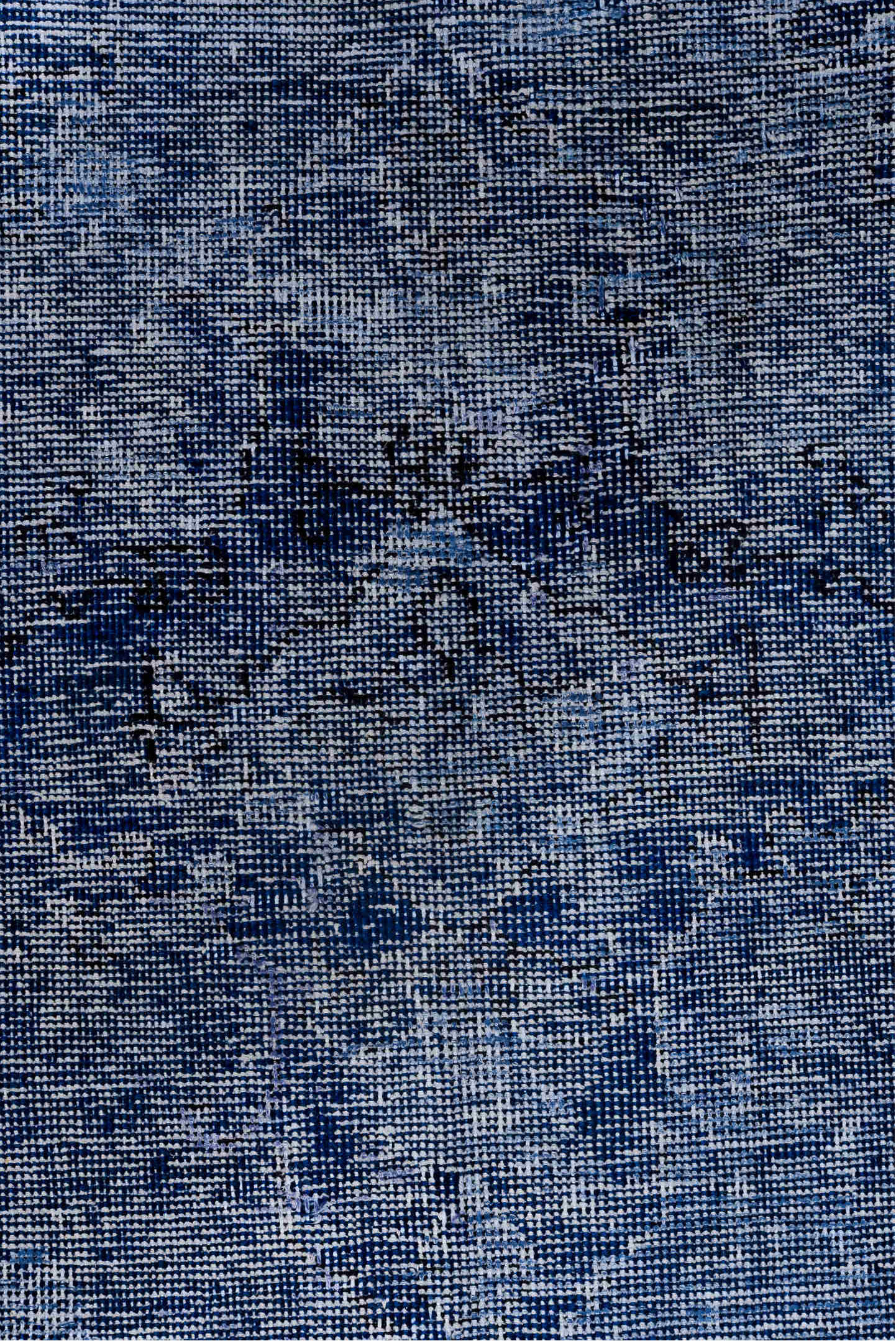 9' x 12' one-of-a-kind handmade vintage Overdyed large size rug. Color palette: light blue, light gray, off-white, gray