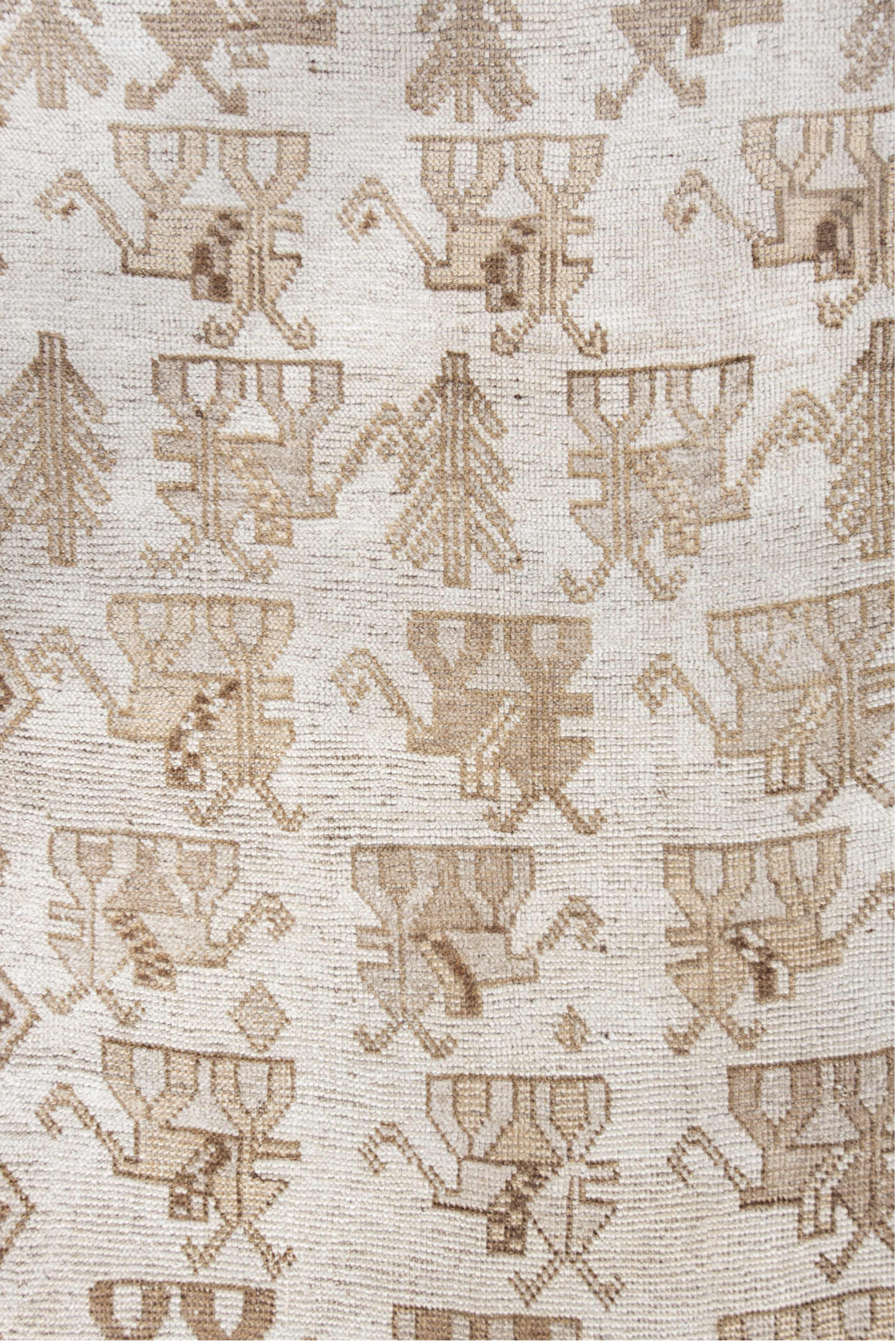 3' x 6' one-of-a-kind handmade vintage Gabbe small size rug. Color palette: antiquewhite, brown, dark gray, dim gray