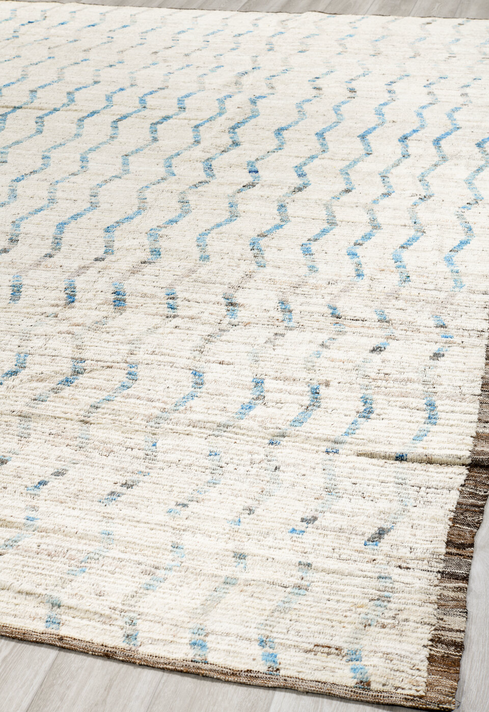 12' x 12' one-of-a-kind handmade vintage Tulu oversize rug. Color palette: blue, brown, gainsboro, gray, light blue