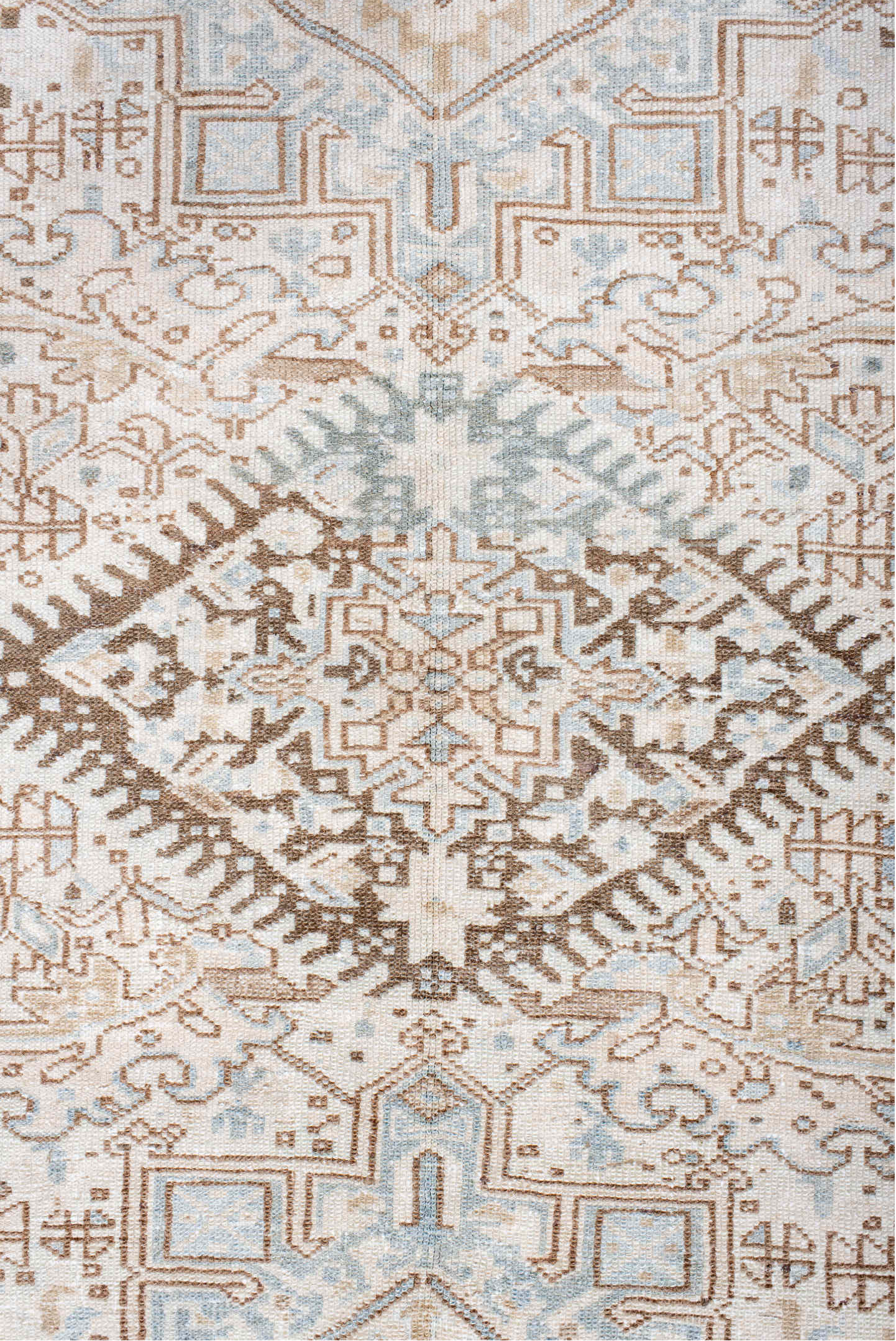 5' x 12' one-of-a-kind handmade vintage Karaje runner rug. Color palette: brown, dark gray, gainsboro, gray, light gray