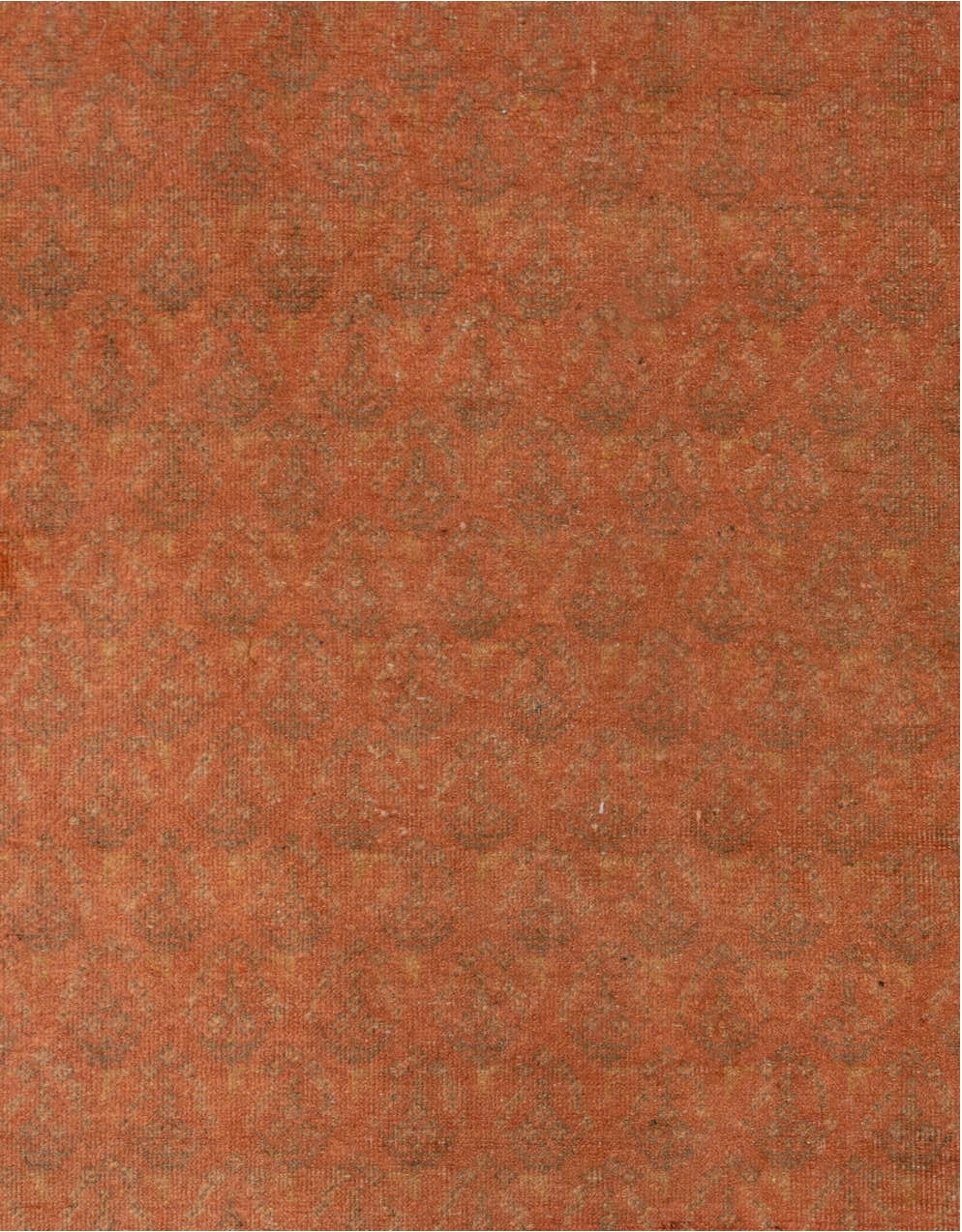 11' x 17' one-of-a-kind handmade vintage Saraband oversize rug. Color palette: brown, off-white, orange, pink, sienna