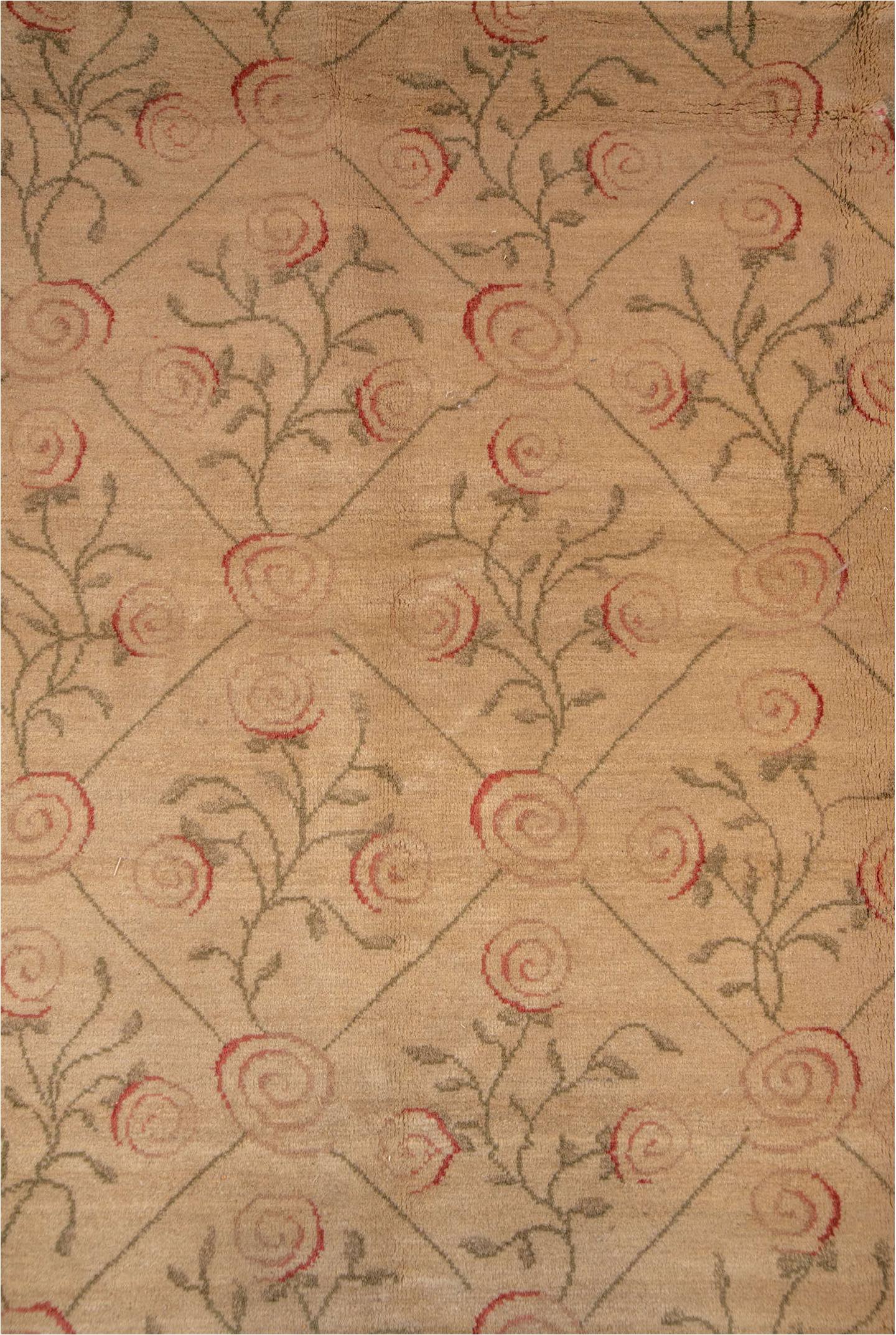 8' x 10' one-of-a-kind handmade vintage Aubusson large size rug. Color palette: brown, burlywood, orange, tan