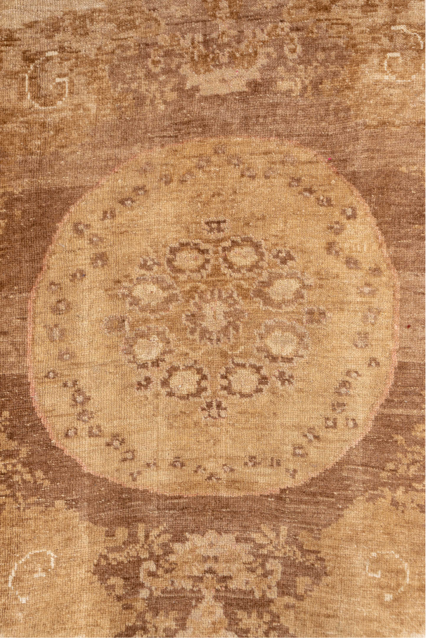 7' x 9' one-of-a-kind handmade vintage Oushak rug. Color palette: brown