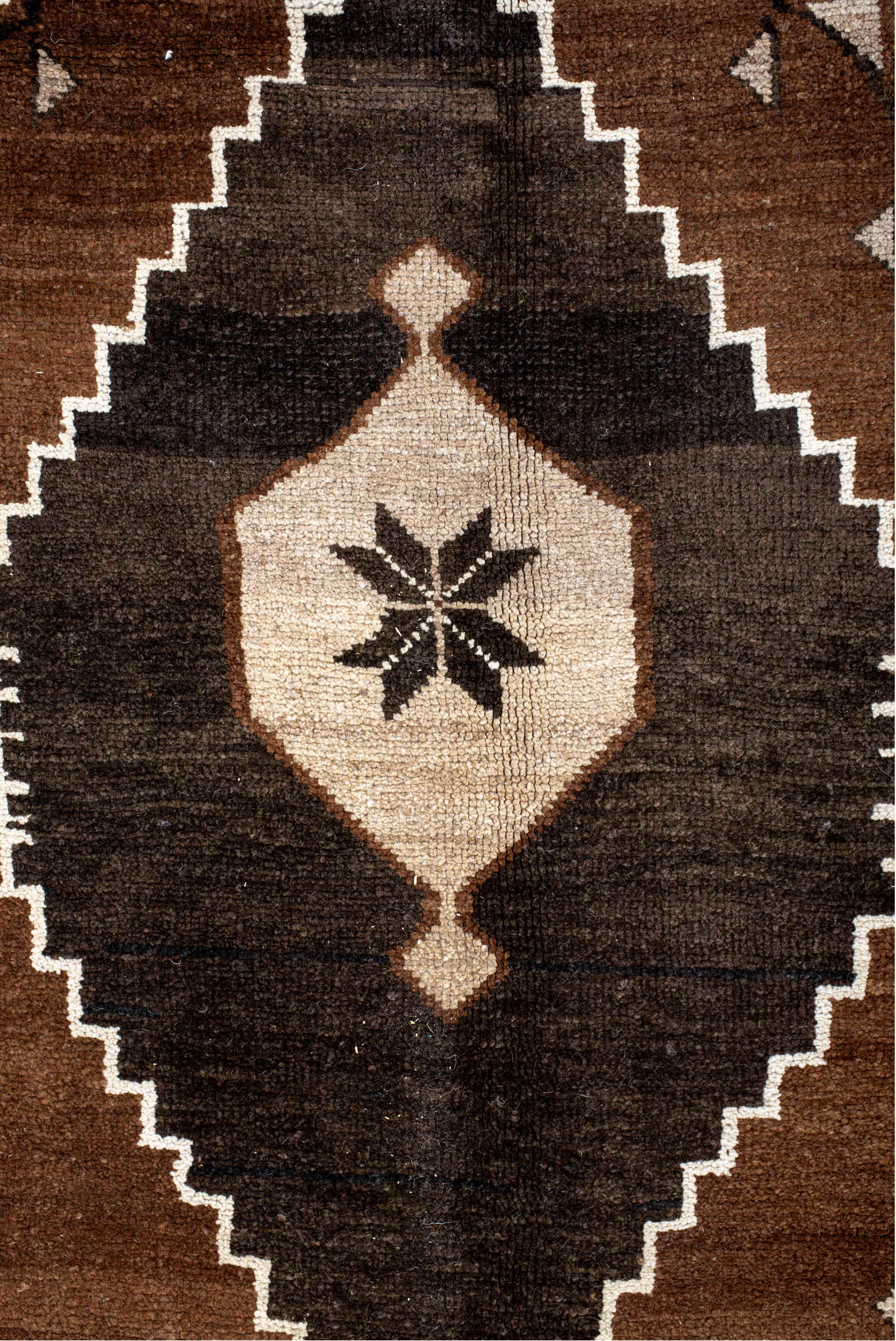 10' x 12' one-of-a-kind handmade vintage Kars large size rug. Color palette: antiquewhite, black, brown, gray, light gray