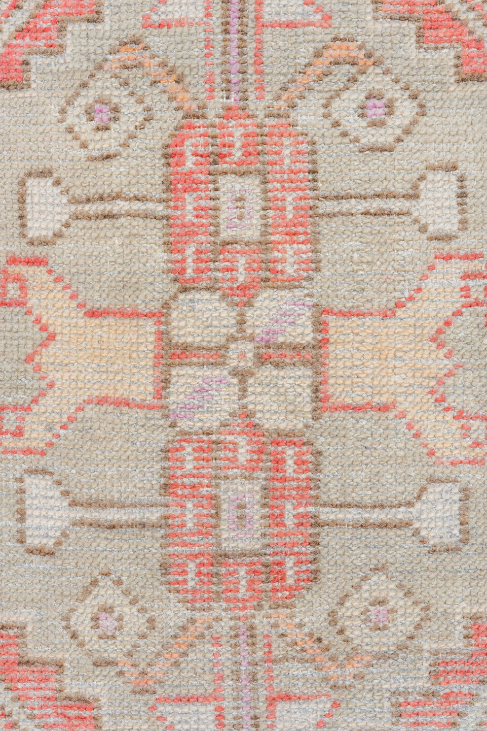 2' x 3' one-of-a-kind handmade vintage Oushak small size rug. Color palette: brown, gainsboro, gray, light gray, off-white