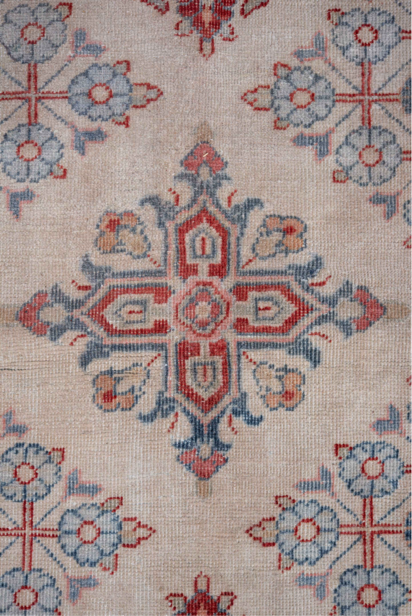 10' x 12' one-of-a-kind handmade vintage Joshegan large size rug. Color palette: blue, brown, burgundy, dark gray, gainsboro