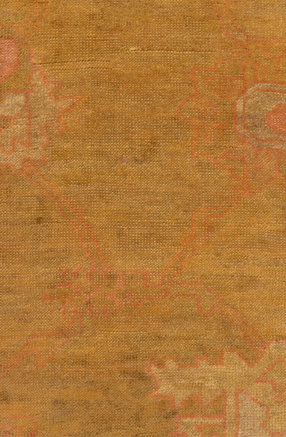 14' x 18' one-of-a-kind handmade vintage Oushak oversize rug. Color palette: brown, saddle brown