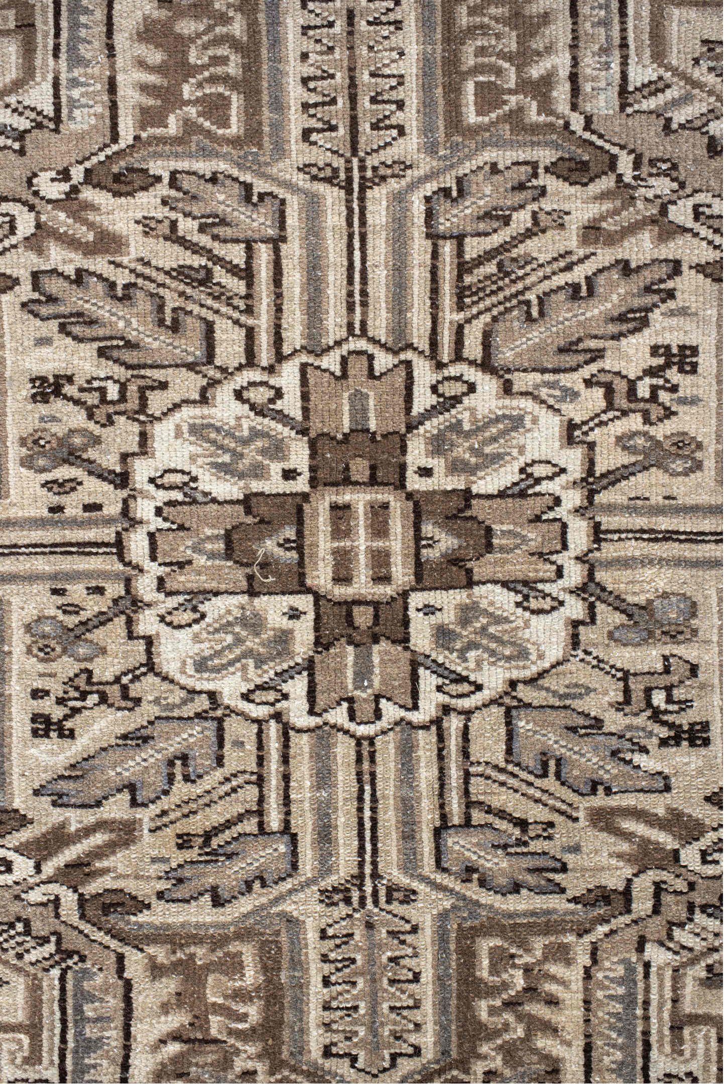 7' x 11' one-of-a-kind handmade vintage Karaje large size rug. Color palette: antiquewhite, brown, dim gray, gray