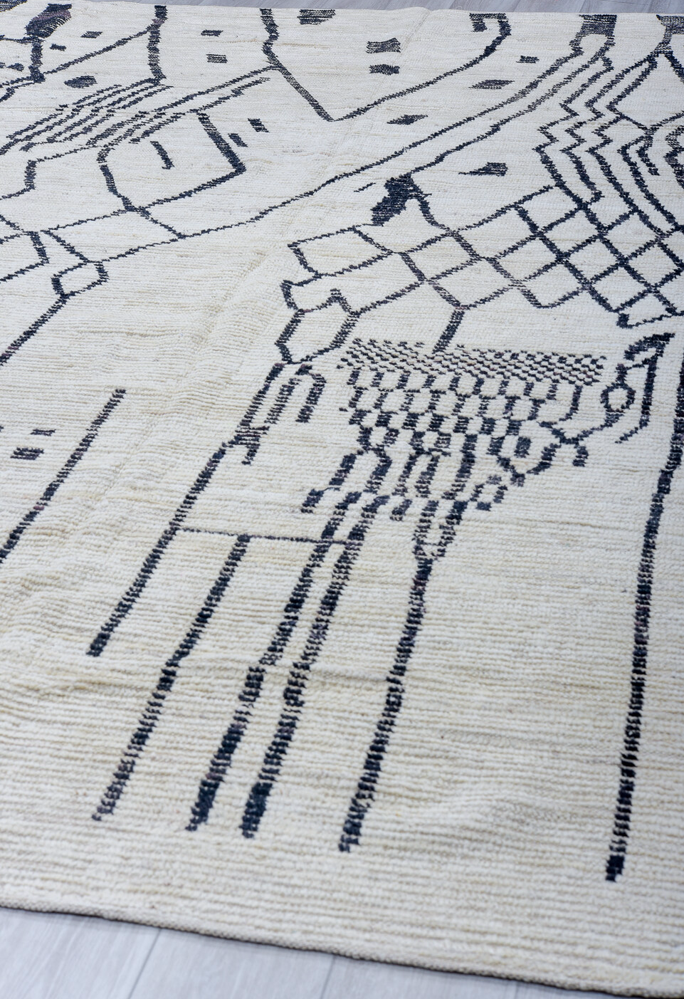 9' x 11' one-of-a-kind handmade vintage Tulu large size rug. Color palette: blue, dark gray, gainsboro, gray, light blue