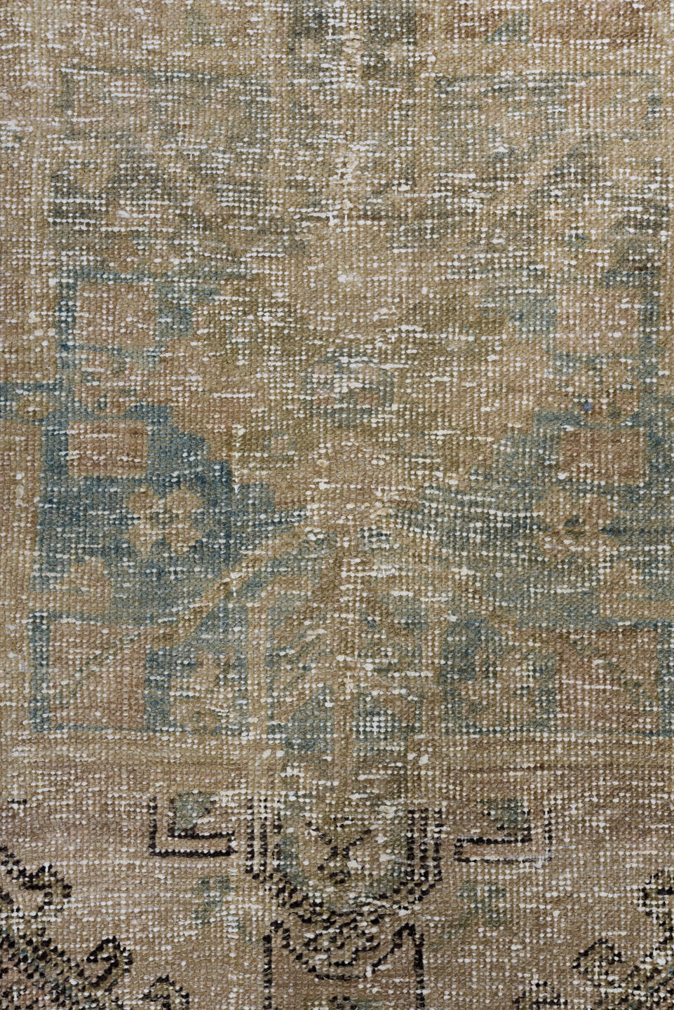 3' x 10' one-of-a-kind handmade vintage Heriz runner rug. Color palette: black, brown, charcoal, dark gray, gray, light gray