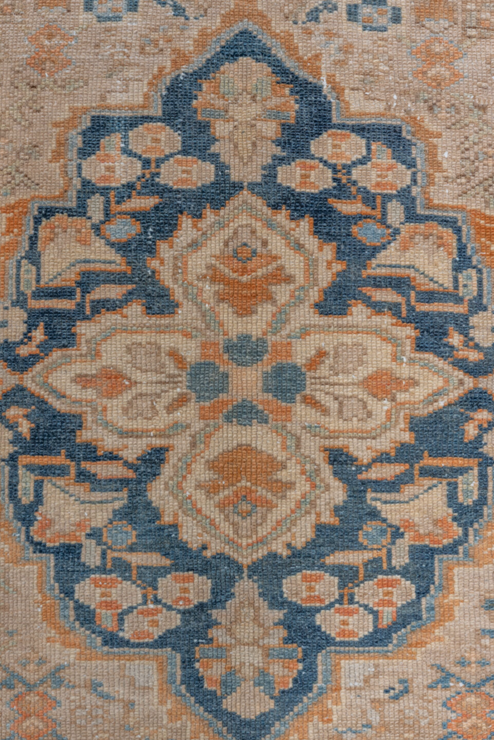 9' x 12' one-of-a-kind handmade vintage Malayer large size rug. Color palette: blue, brown, dark gray, fiord, gray