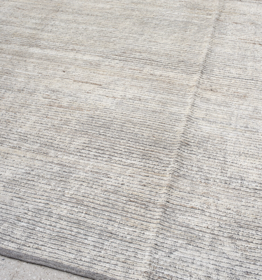 12' x 15' one-of-a-kind handmade vintage Tulu oversize rug. Color palette: dark gray, gainsboro, gray, light gray, off-white