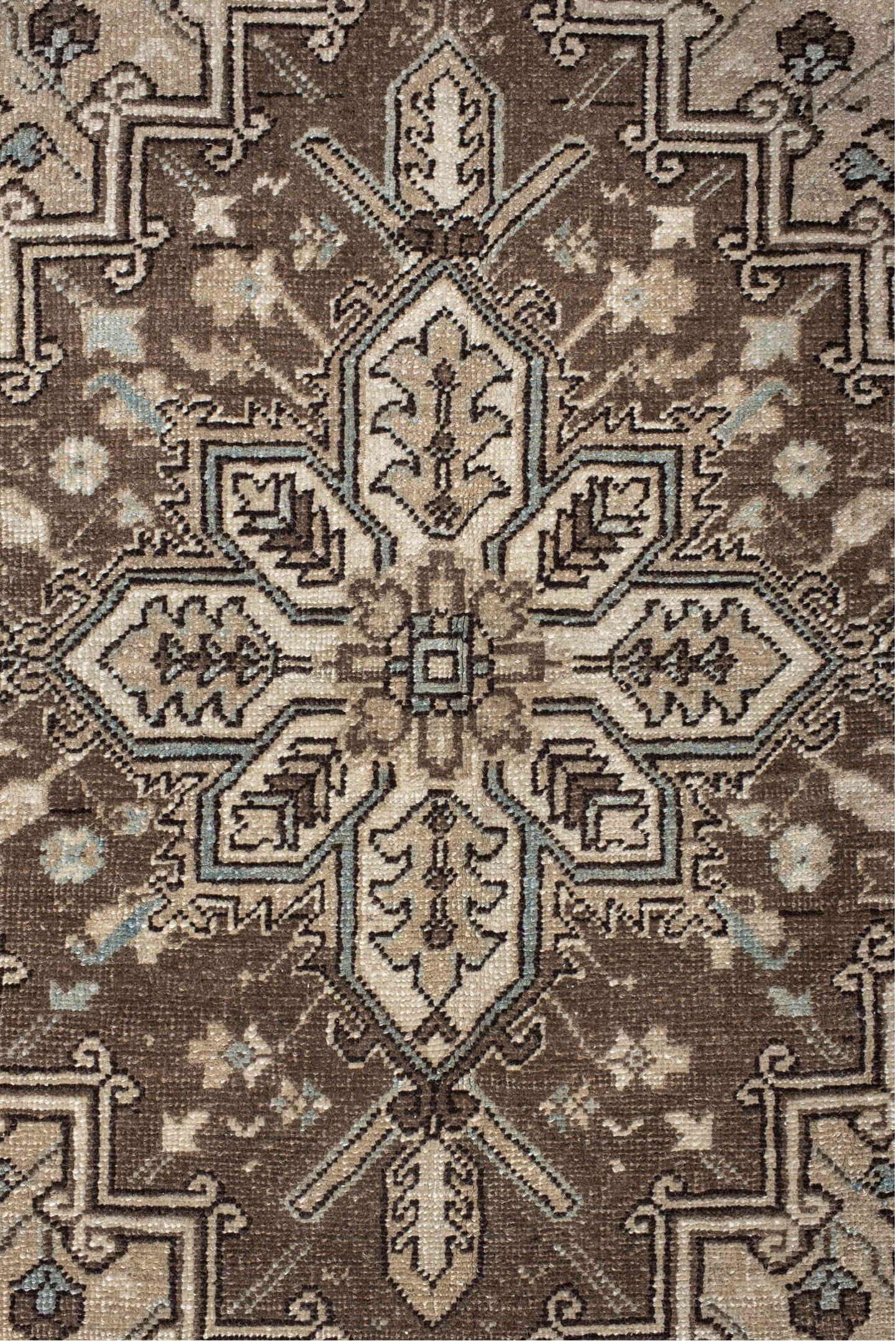 6' x 9' one-of-a-kind handmade vintage Heriz medium size rug. Color palette: off-white, gray, light gray, black, brown