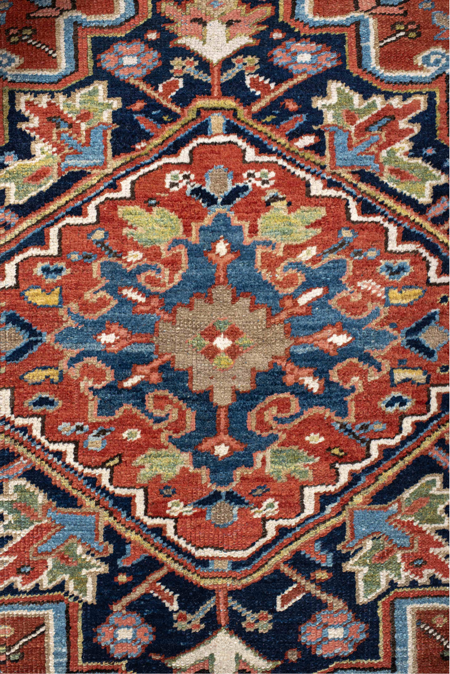 7' x 11' one-of-a-kind handmade vintage Heriz large size rug. Color palette: blue, brown, dark slate gray, fiord, gray