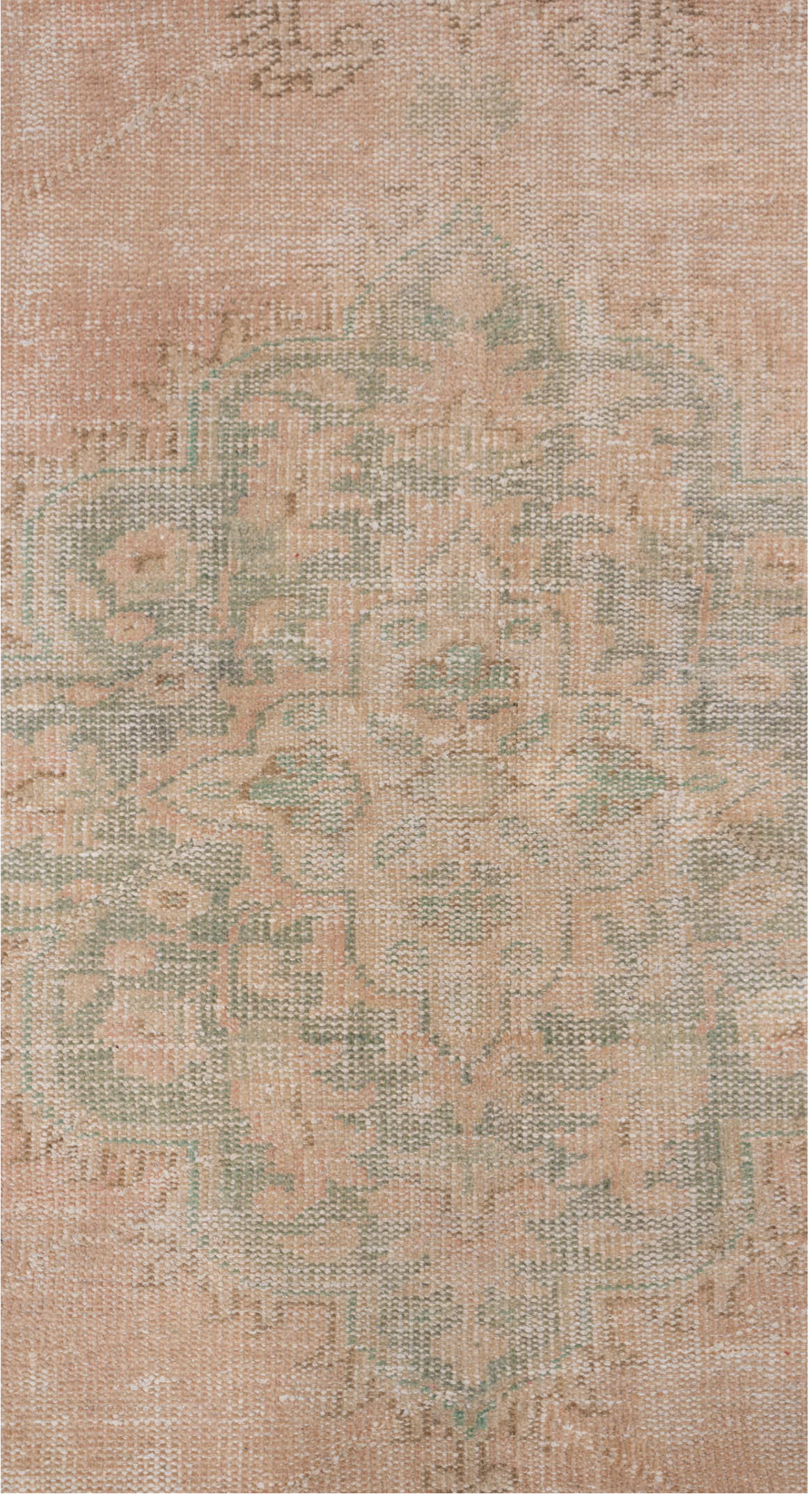 5' x 9' one-of-a-kind handmade vintage Sparta medium size rug. Color palette: brown, gray, light gray, off-white, pink, snow