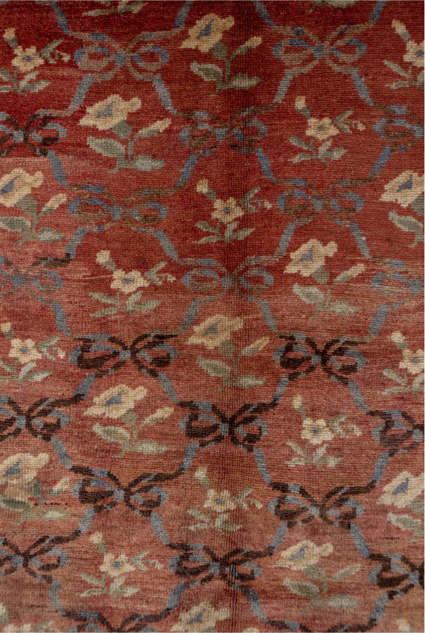 5' x 11' one-of-a-kind handmade vintage Oushak rug. Color palette: brown, gray, orange, pink, red, redwood