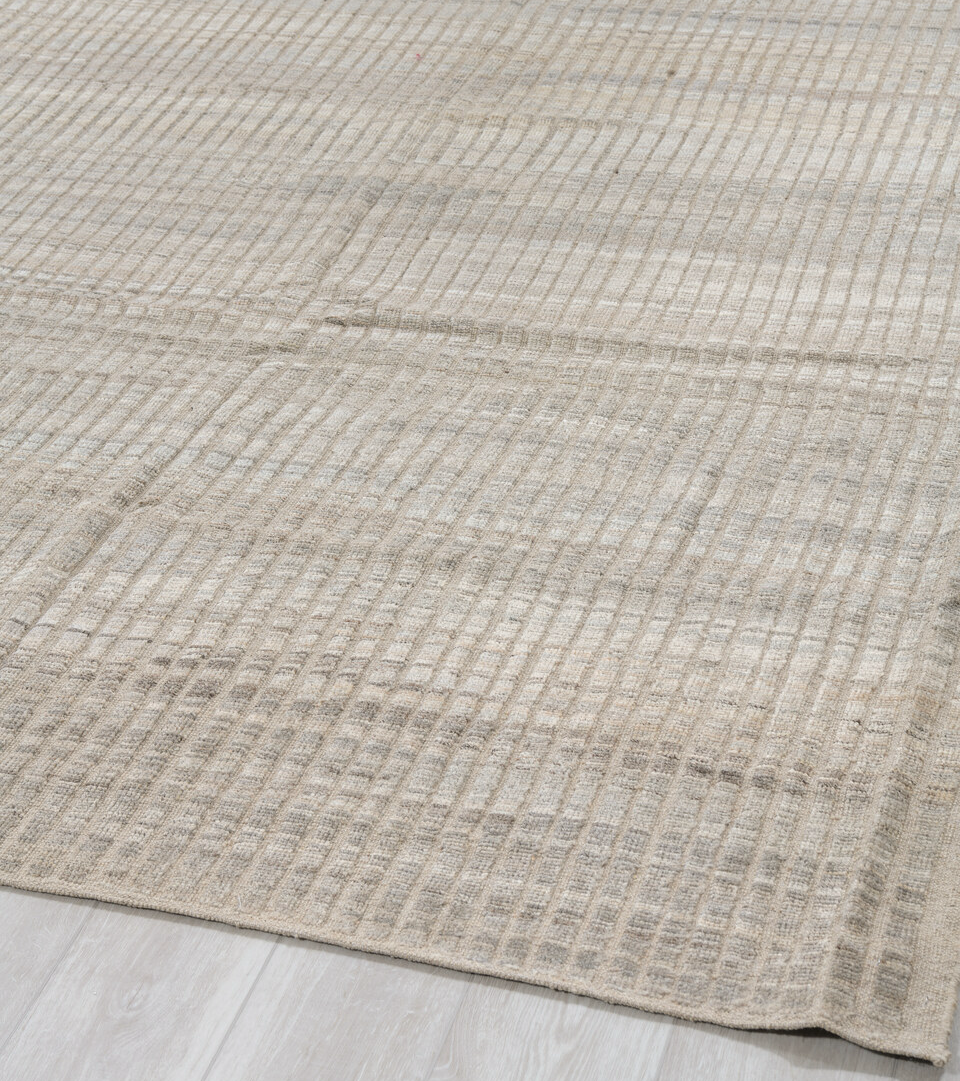 9' x 12' one-of-a-kind handmade vintage Tulu large size rug. Color palette: brown, gainsboro, gray, light gray, linen