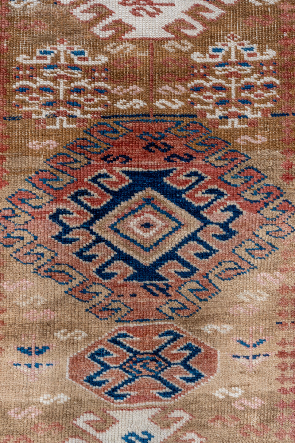 3' x 15' one-of-a-kind handmade vintage Sarab runner rug. Color palette: blue, brown, dim gray, gray, light gray, off-white