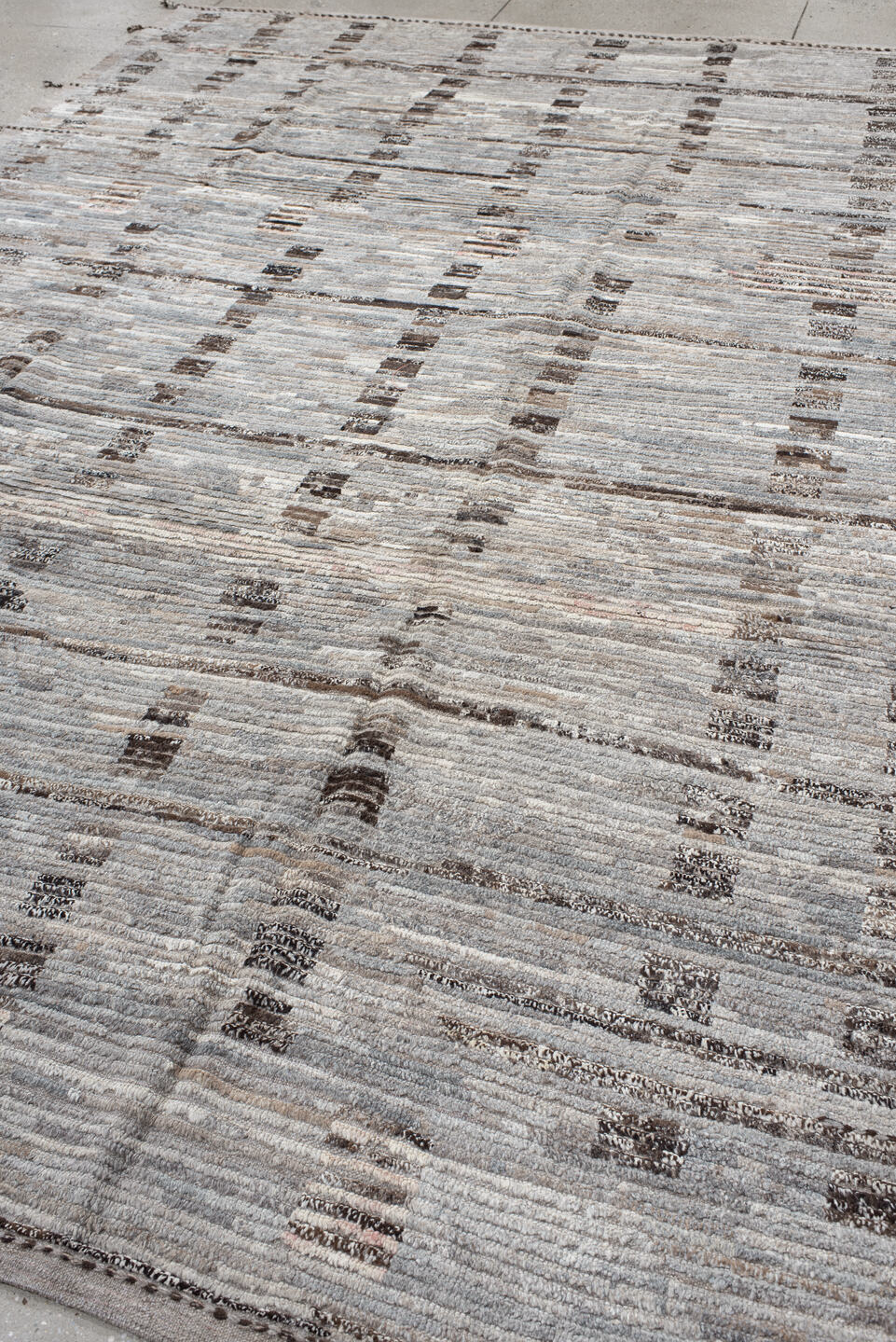 8' x 12' one-of-a-kind handmade vintage Tulu large size rug. Color palette: black, dark gray, dim gray, gainsboro, gray