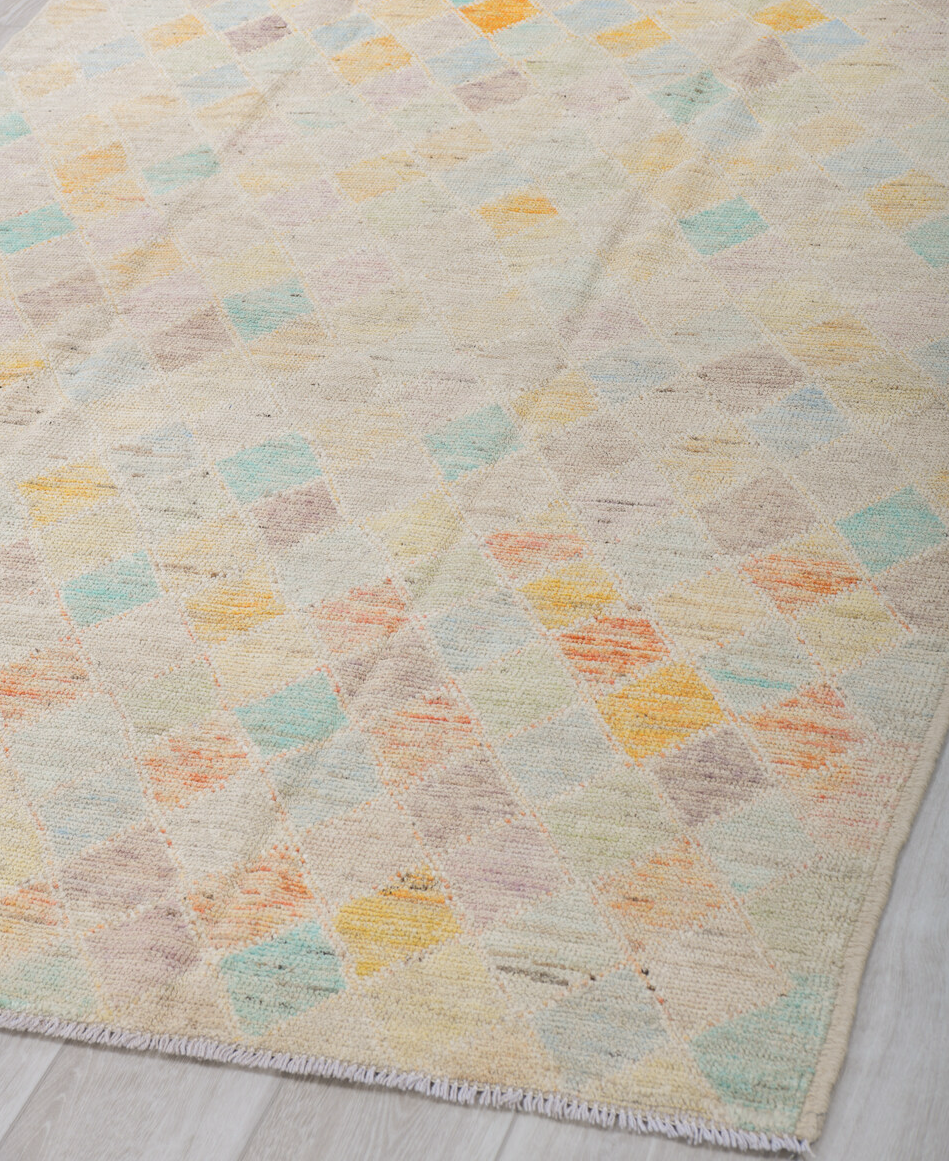 5' x 6' one-of-a-kind handmade vintage Tulu rug. Color palette: brown, dark gray, dim gray, gainsboro, gray, light gray