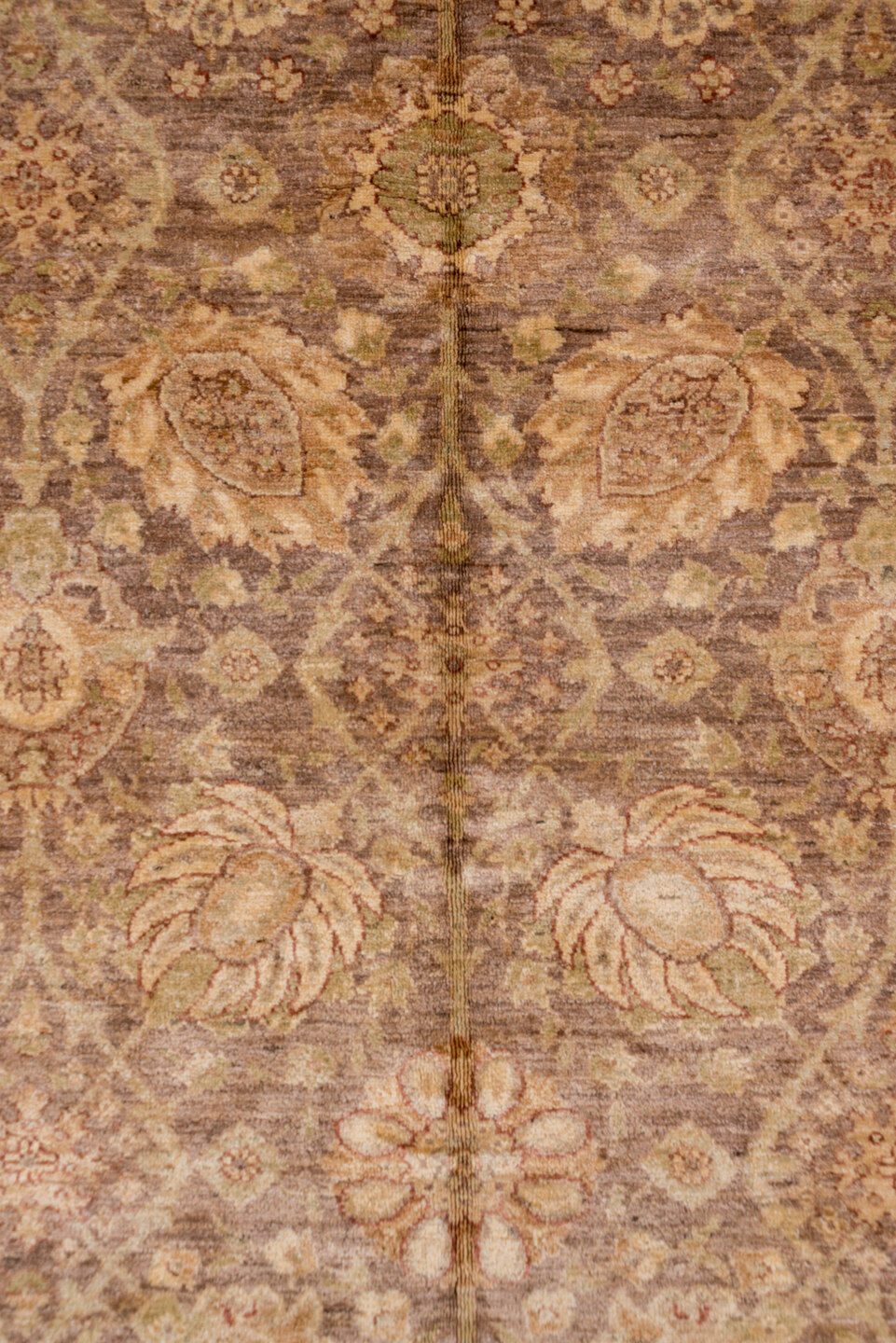 10' x 13' one-of-a-kind handmade vintage Tabriz large size rug. Color palette: brown, orange, off-white, gray, pink