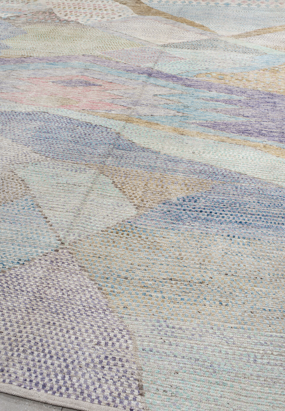 9' x 14' one-of-a-kind handmade vintage Tulu large size rug. Color palette: blue, fiord, gainsboro, gray, light blue