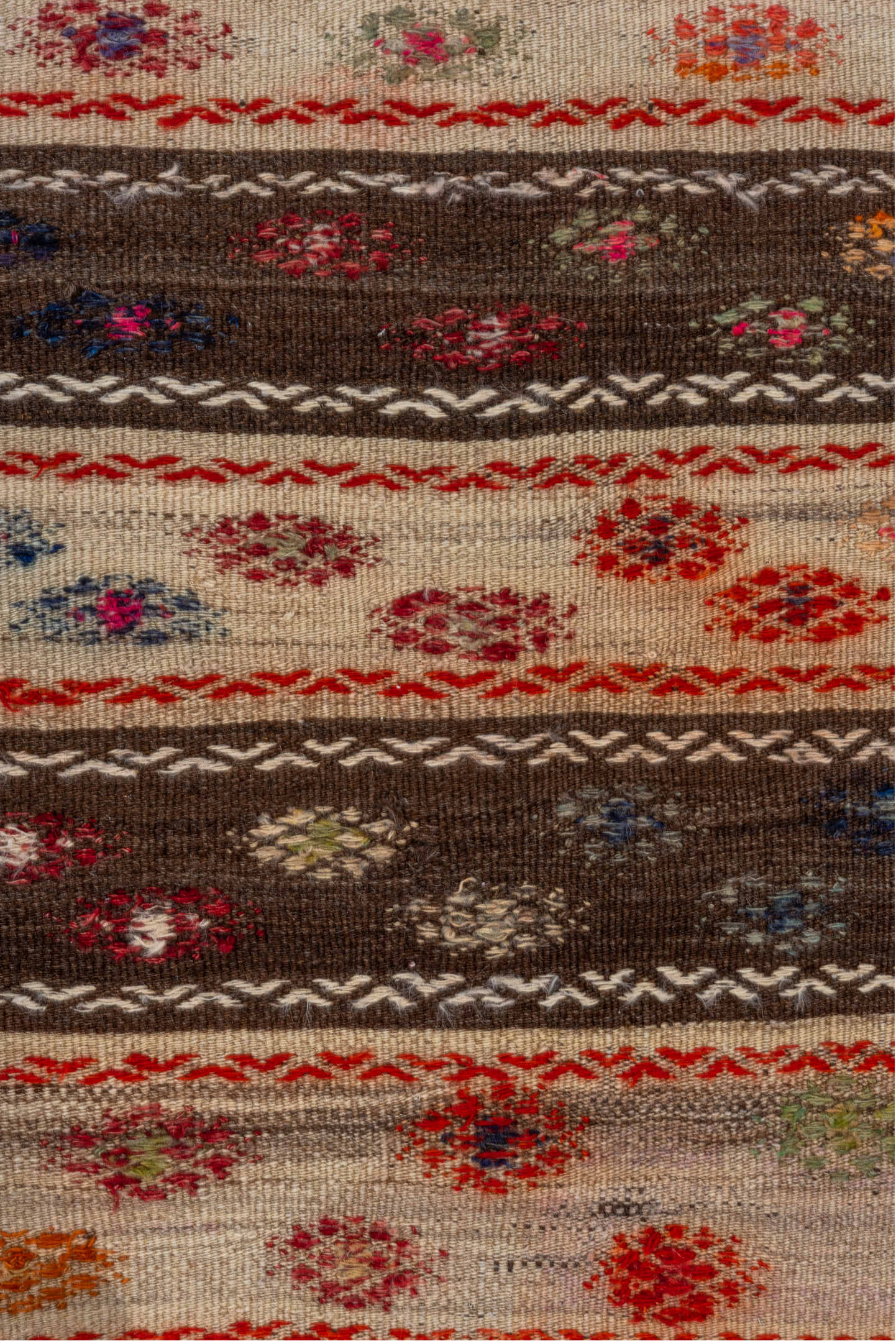 2' x 3' one-of-a-kind handmade vintage Jijim small size rug. Color palette: black, brown, gray, light gray, off-white, red