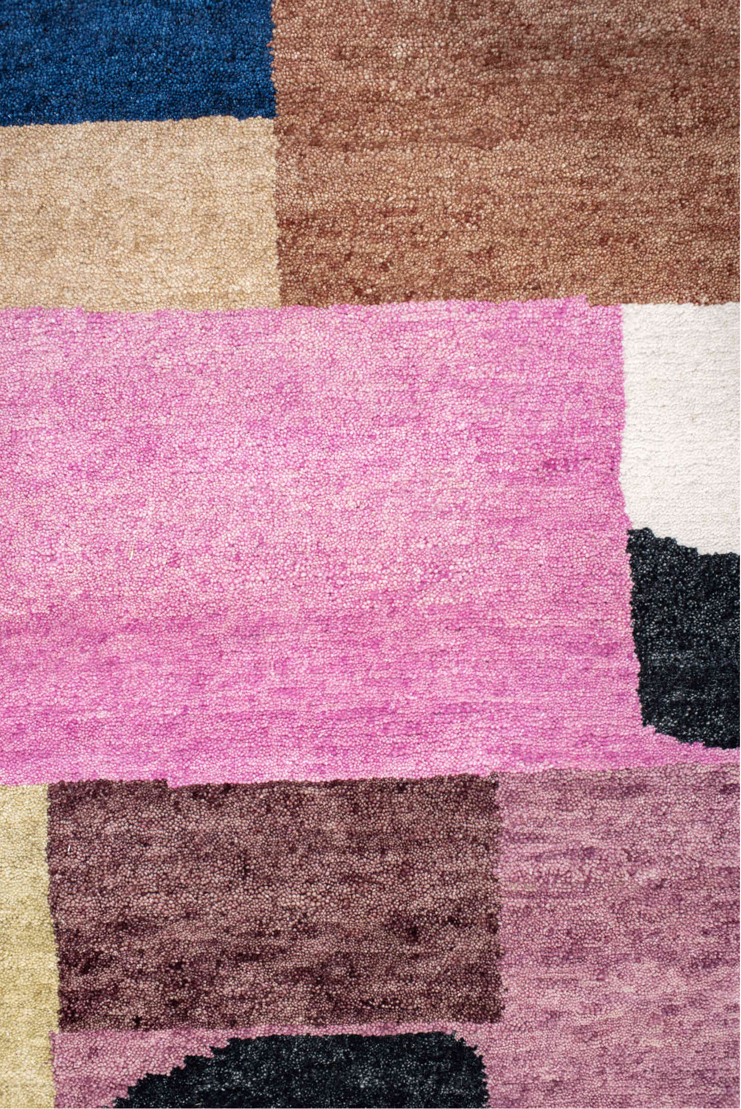 8' x 10' one-of-a-kind handmade vintage Tribeca large size rug. Color palette: red, brown, pink, gray, blue, off-white