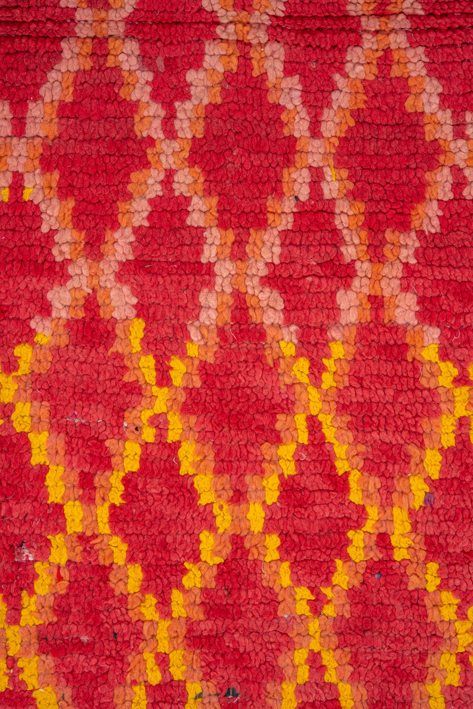 3' x 9' one-of-a-kind handmade vintage Rag Rug runner rug. Color palette: brown, fire brick, orange, pink, red