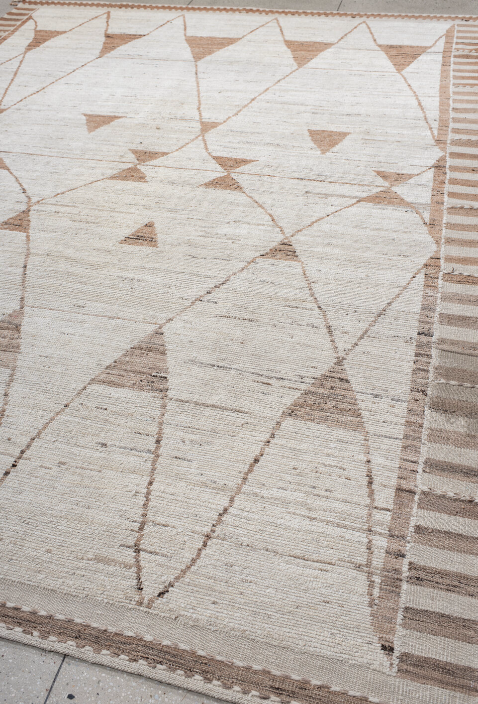 9' x 12' one-of-a-kind handmade vintage Tulu large size rug. Color palette: brown, gainsboro, gray, light gray, linen