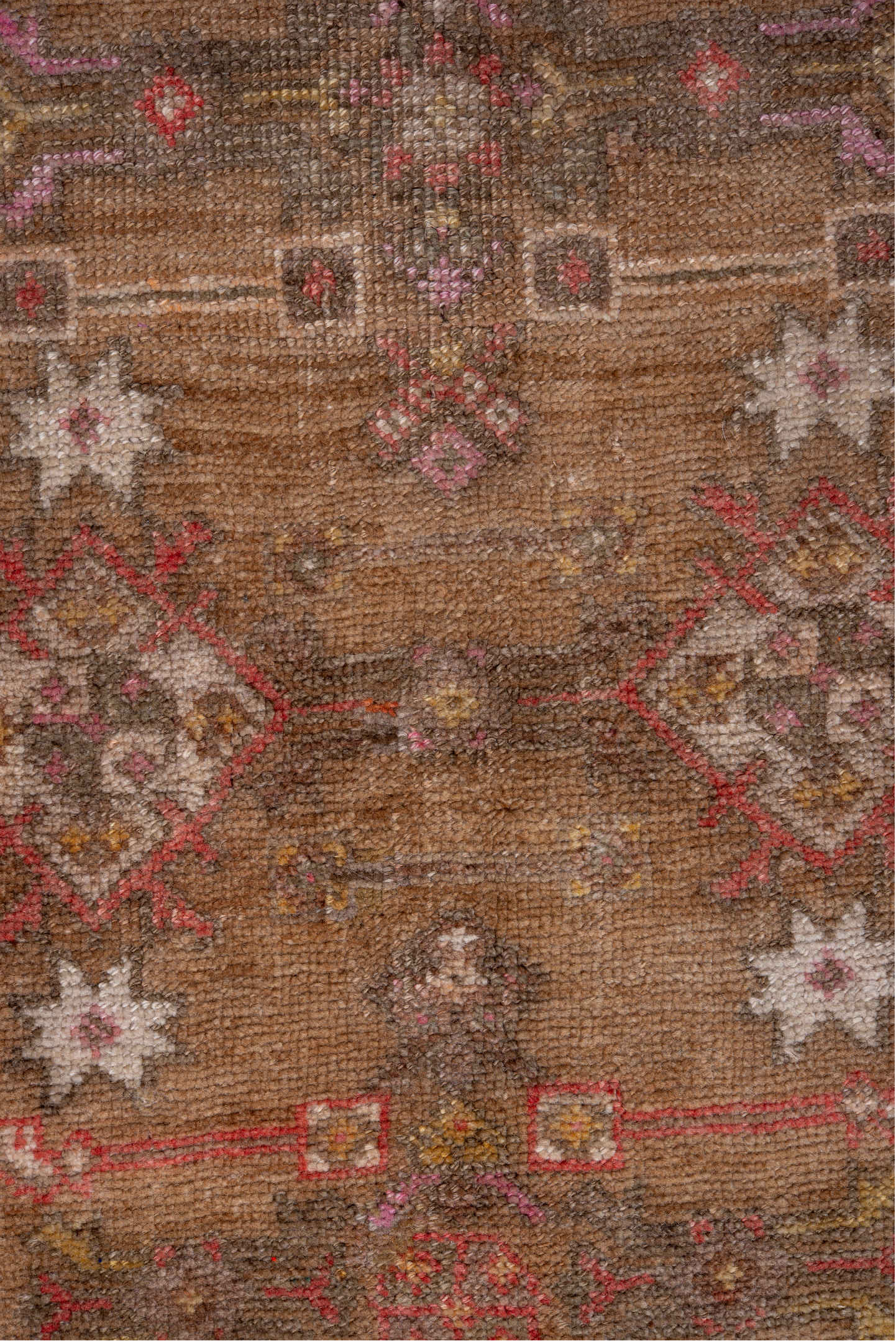 2' x 11' one-of-a-kind handmade vintage Kars runner rug. Color palette: pink, brown, off-white, light gray, gray, white