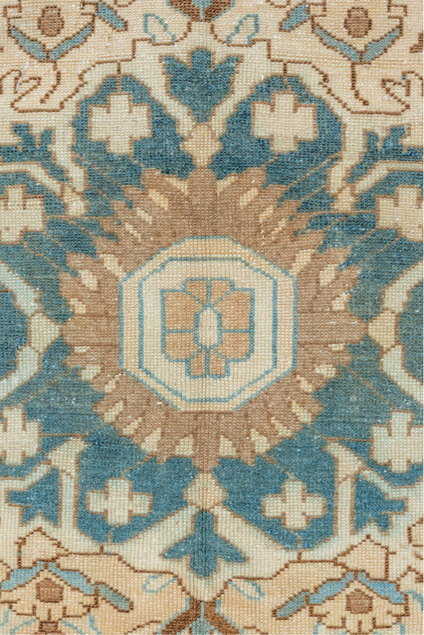 9' x 12' one-of-a-kind handmade vintage Baktiary large size rug. Color palette: blue, brown, gray, light blue, light gray
