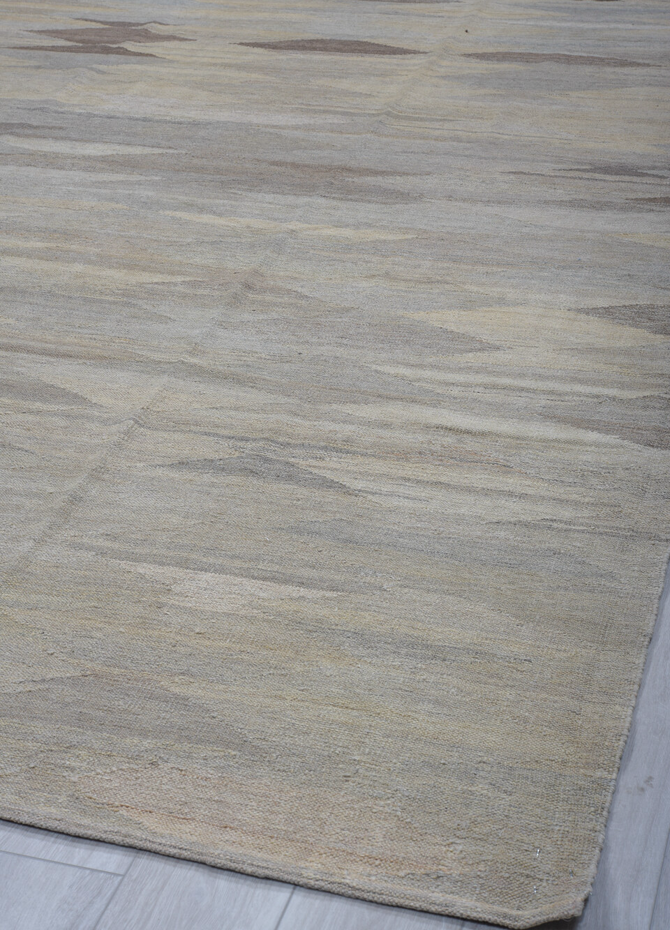 8' x 12' one-of-a-kind handmade vintage Kilim large size rug. Color palette: black, blue, charcoal, dark gray, dim gray