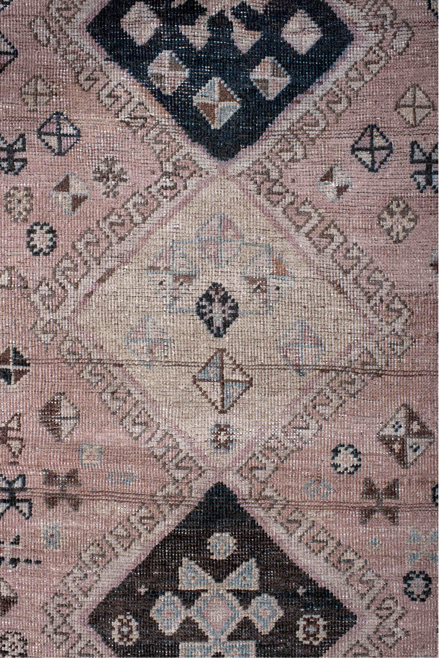 4' x 5' one-of-a-kind handmade vintage Gabbe small size rug. Color palette: black, blue, brown, dim gray, gainsboro, gray