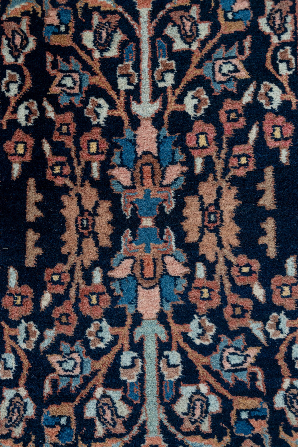3' x 14' one-of-a-kind handmade vintage Bidjar runner rug. Color palette: blue, brown, gray, pink, redwood
